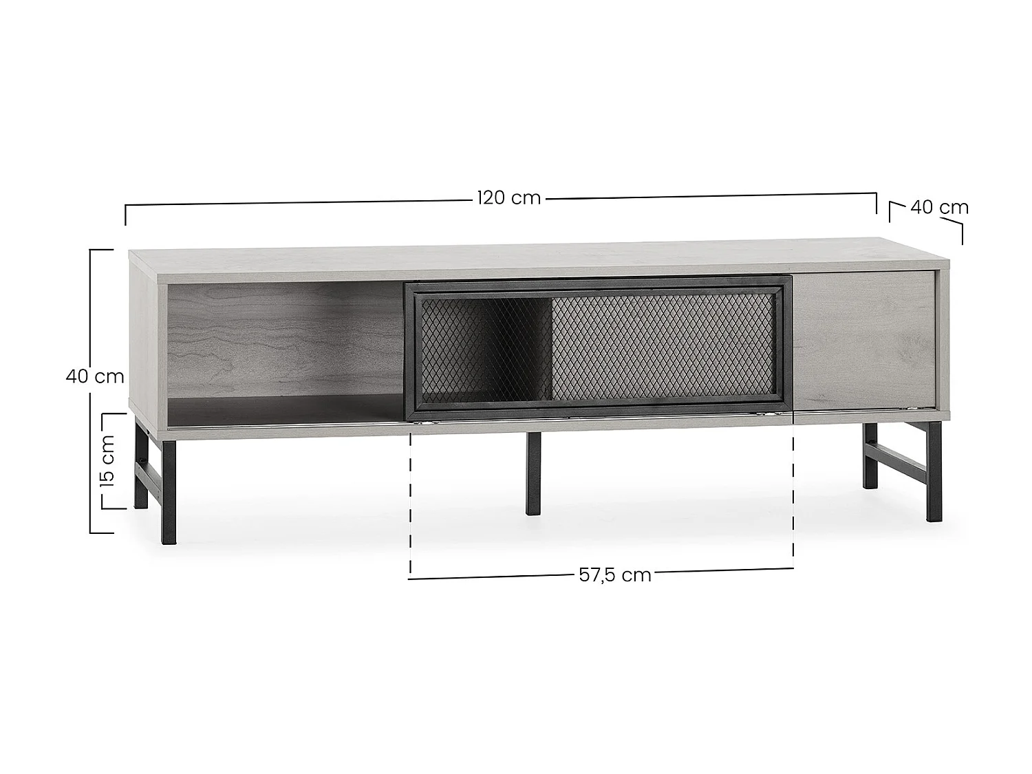 Meuble tv Isis 2 portes en chêne et métal noir 120 cm