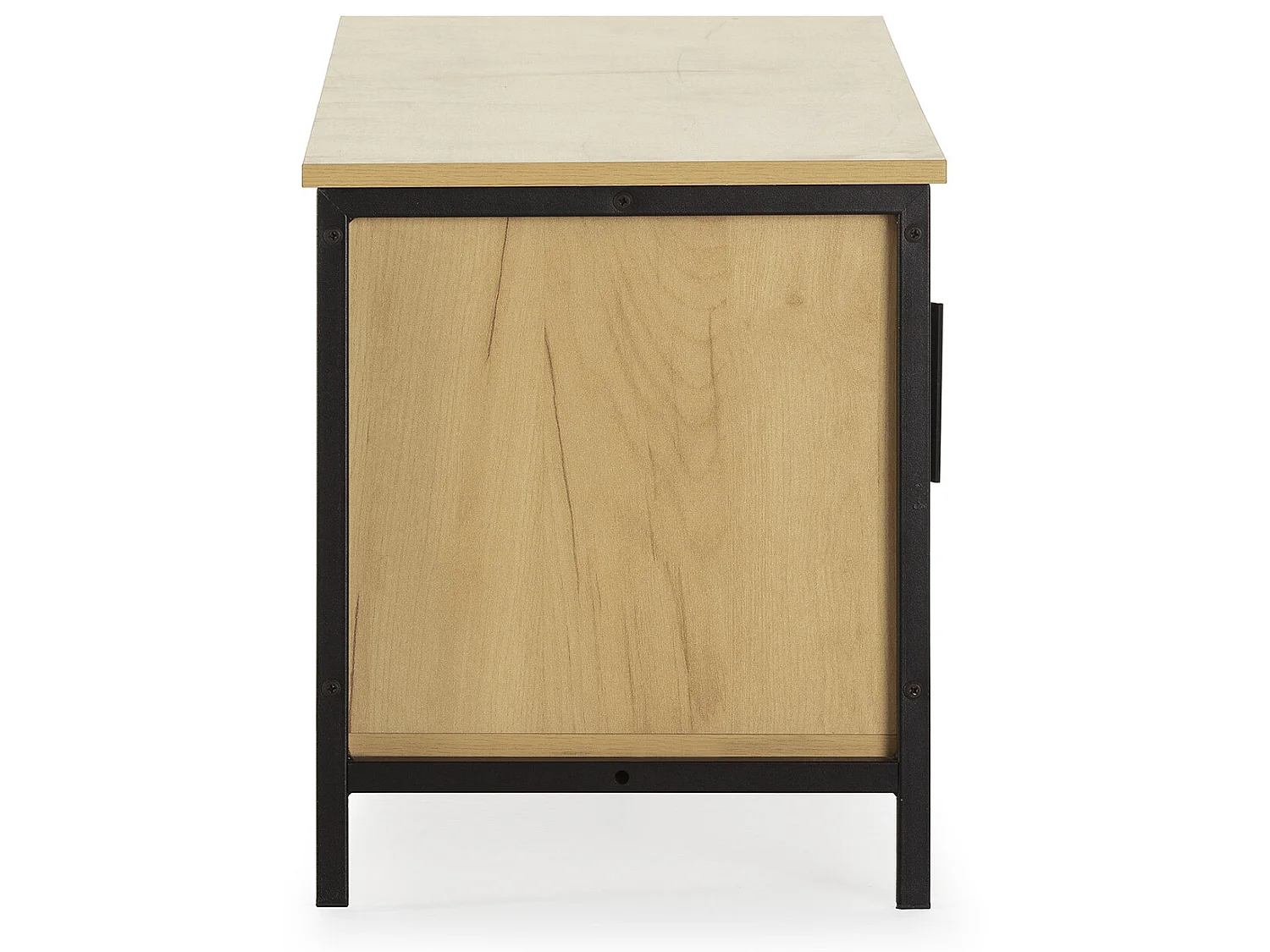Meuble tv Cruz 2 portes couleur chêne avec rotin naturel, 120 cm