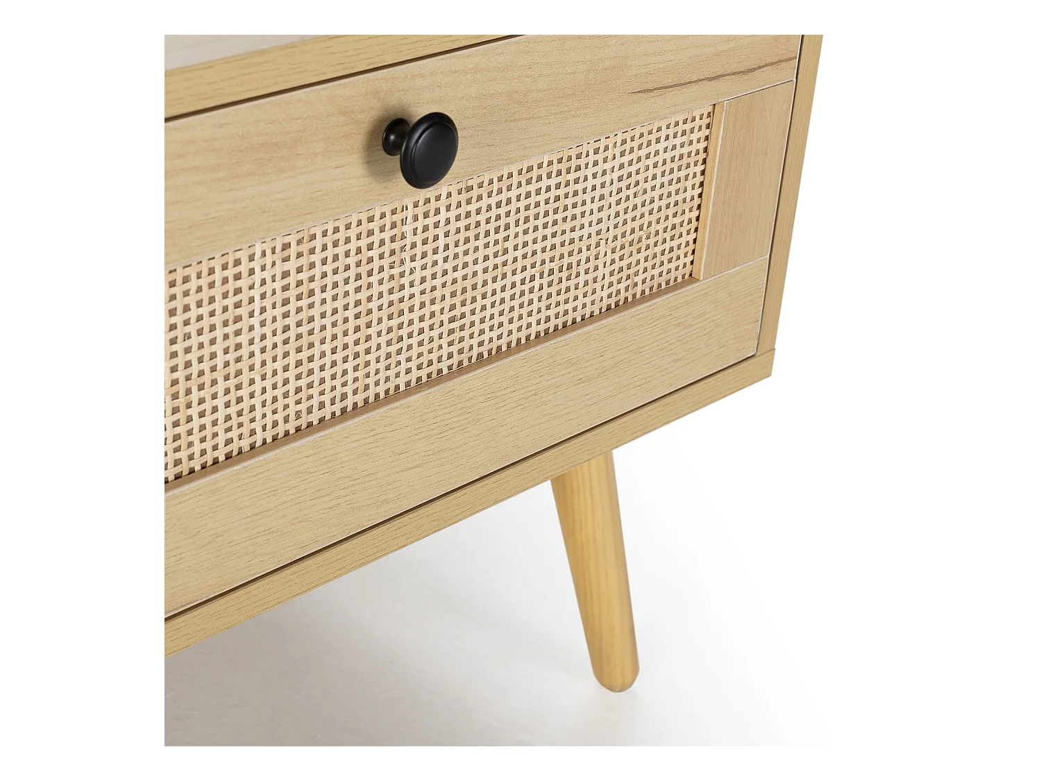 Mesa Centro Bella 1 cajón Color Roble con ratán Natural