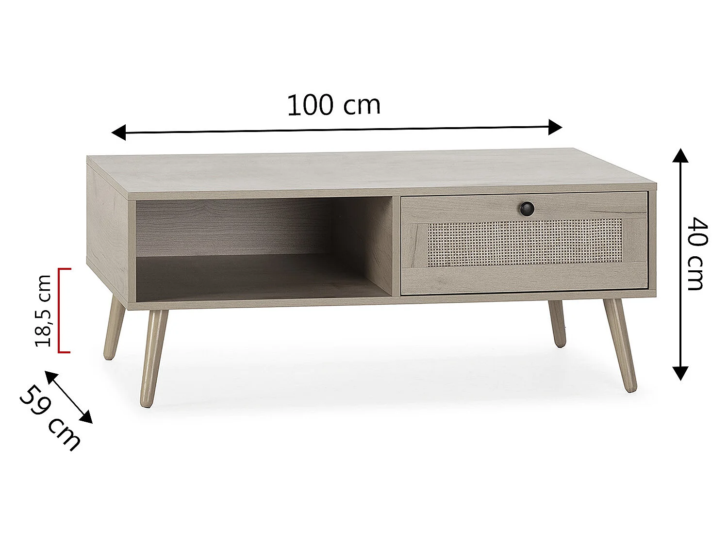 Table basse Bella 1 tiroir en rotin naturel coloris chêne