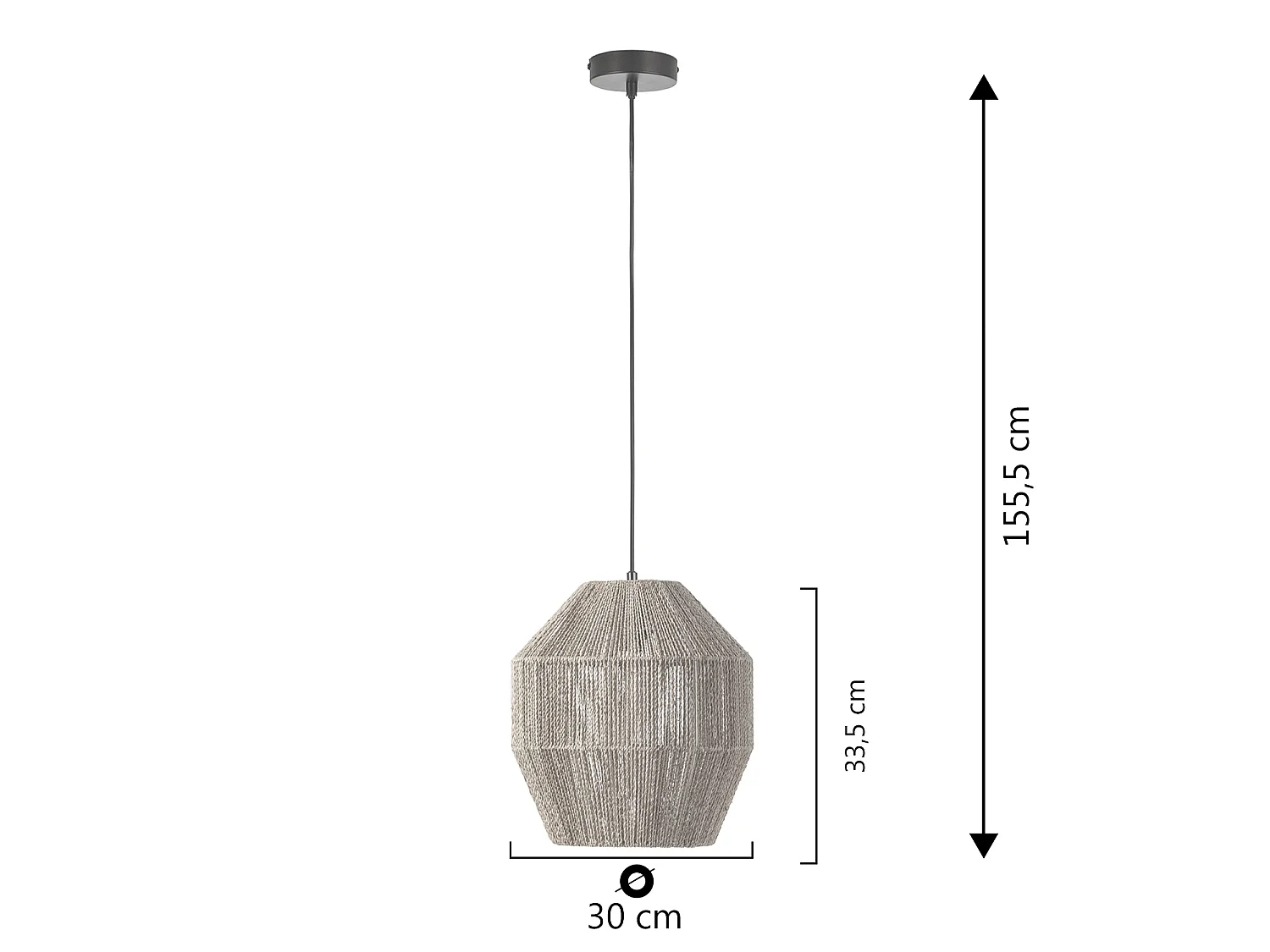 Suspension Ishi en corde tressée, diamètre 30 cm