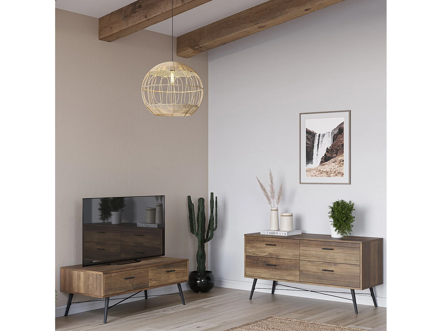 Suspension Kaede en rotin naturel, diamètre 39 cm