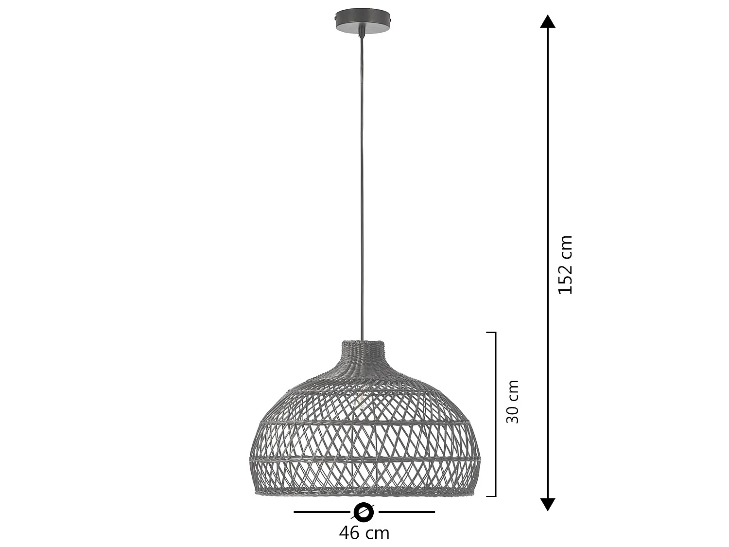 Suspension Hoshi en rotin naturel de couleur Noir, diamètre 46 cm