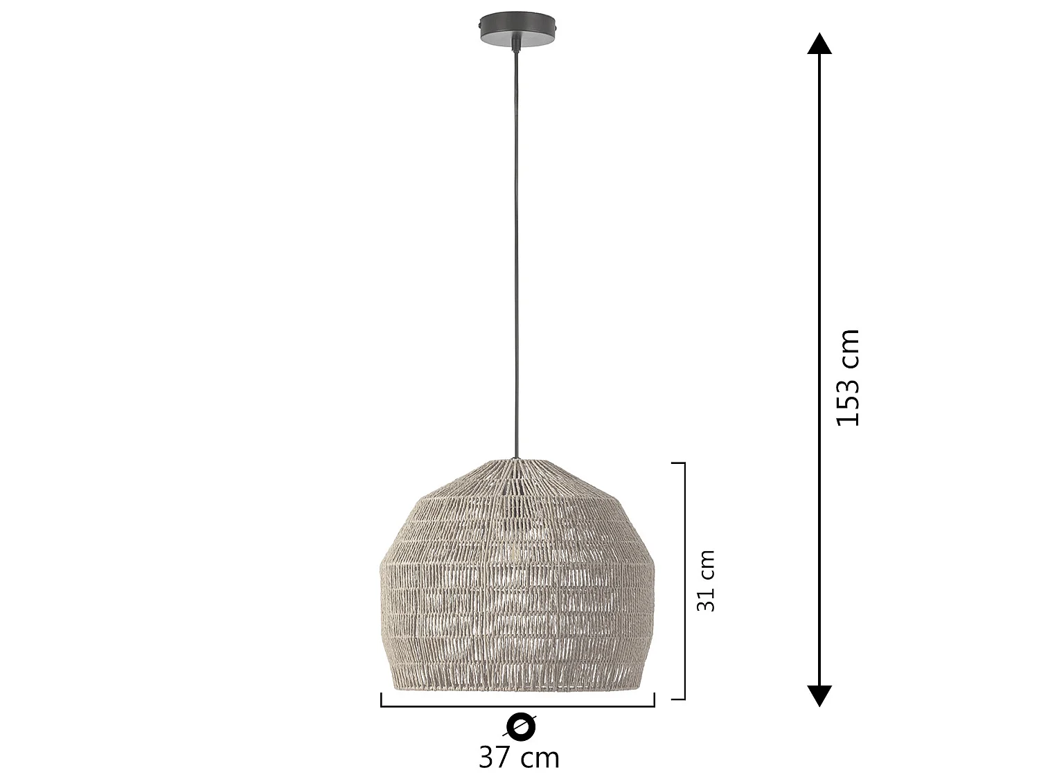 Luminária de teto Aiko de papel trançado, diâmetro 37 cm.