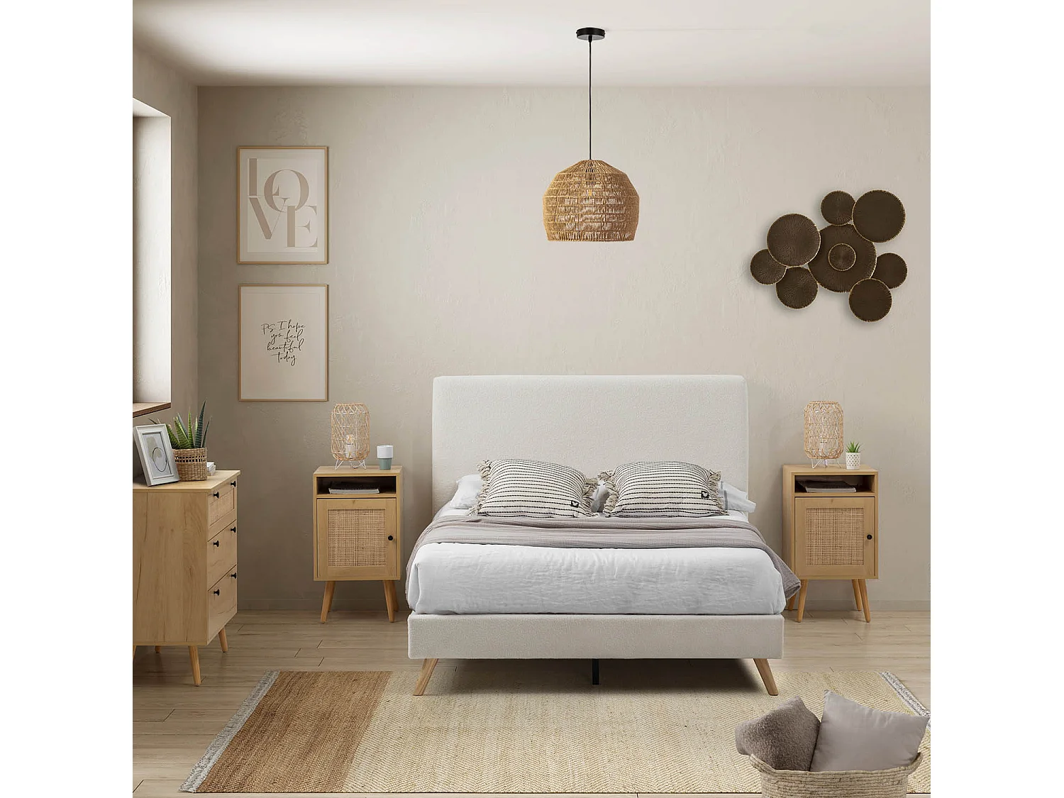 Luminária de teto Aiko de papel trançado, diâmetro 37 cm.