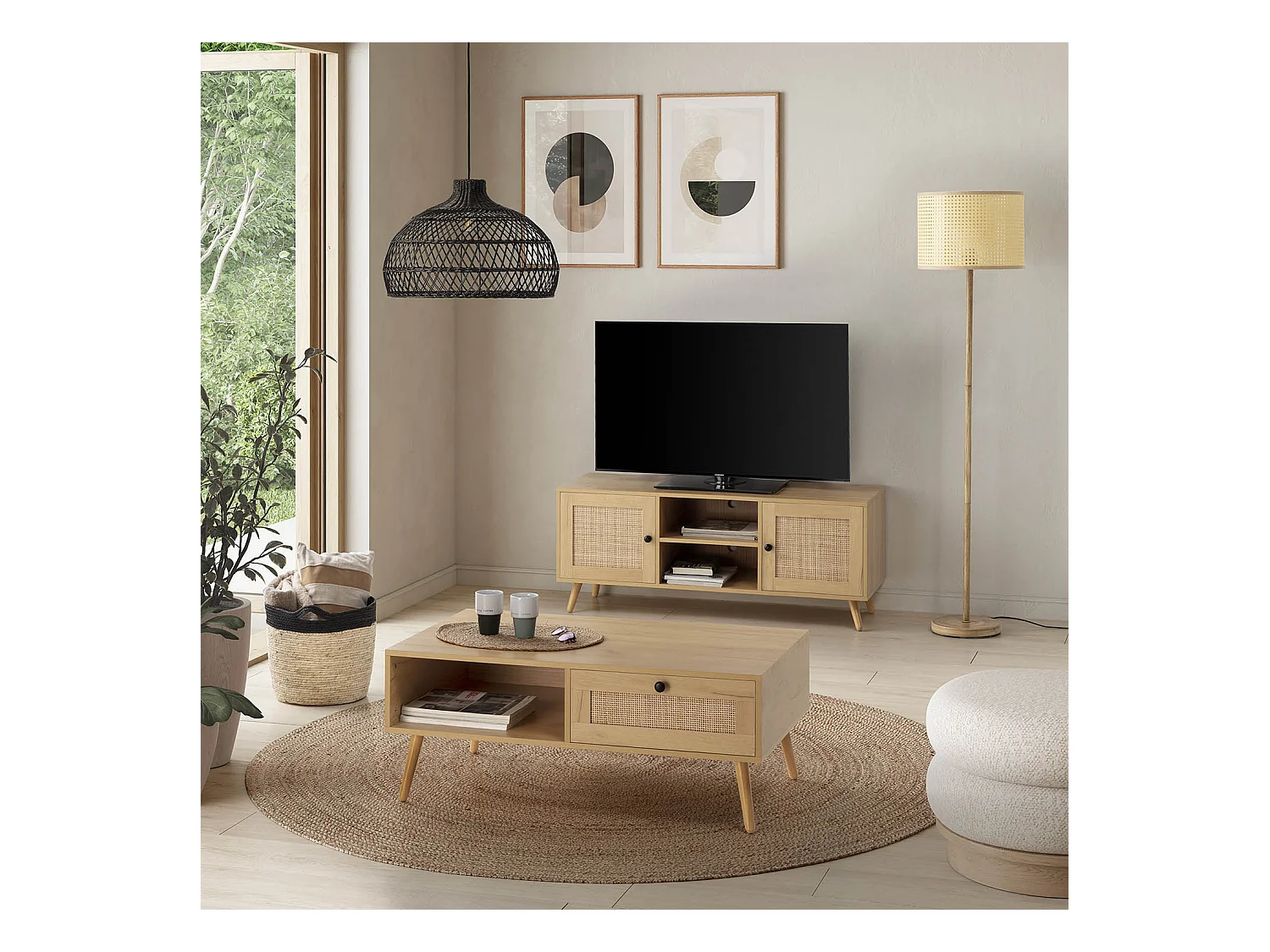 Lampadaire Keiko métal imitation bois, hauteur 161 cm