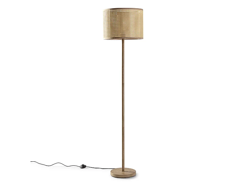 Lâmpada de chão Keiko de metal imitação madeira, altura 161 cm.