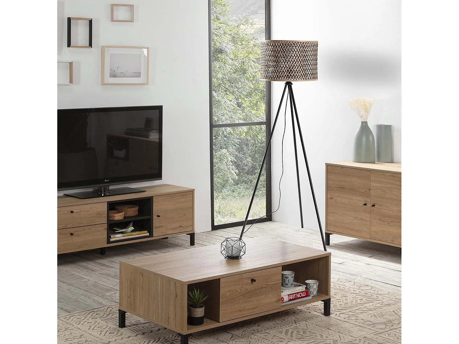 Lampadaire Hanae en bambou, hauteur 158 cm