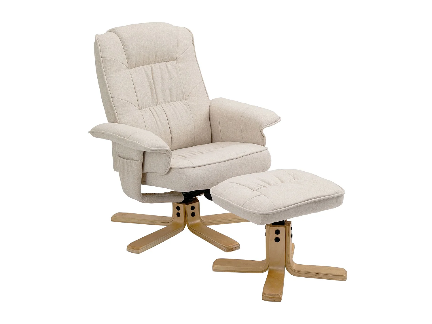 Fauteuil de relaxation CHARLY avec repose-pieds pouf siège pivotant dossier inclinable assise rembourrée relax, en tissu beige
