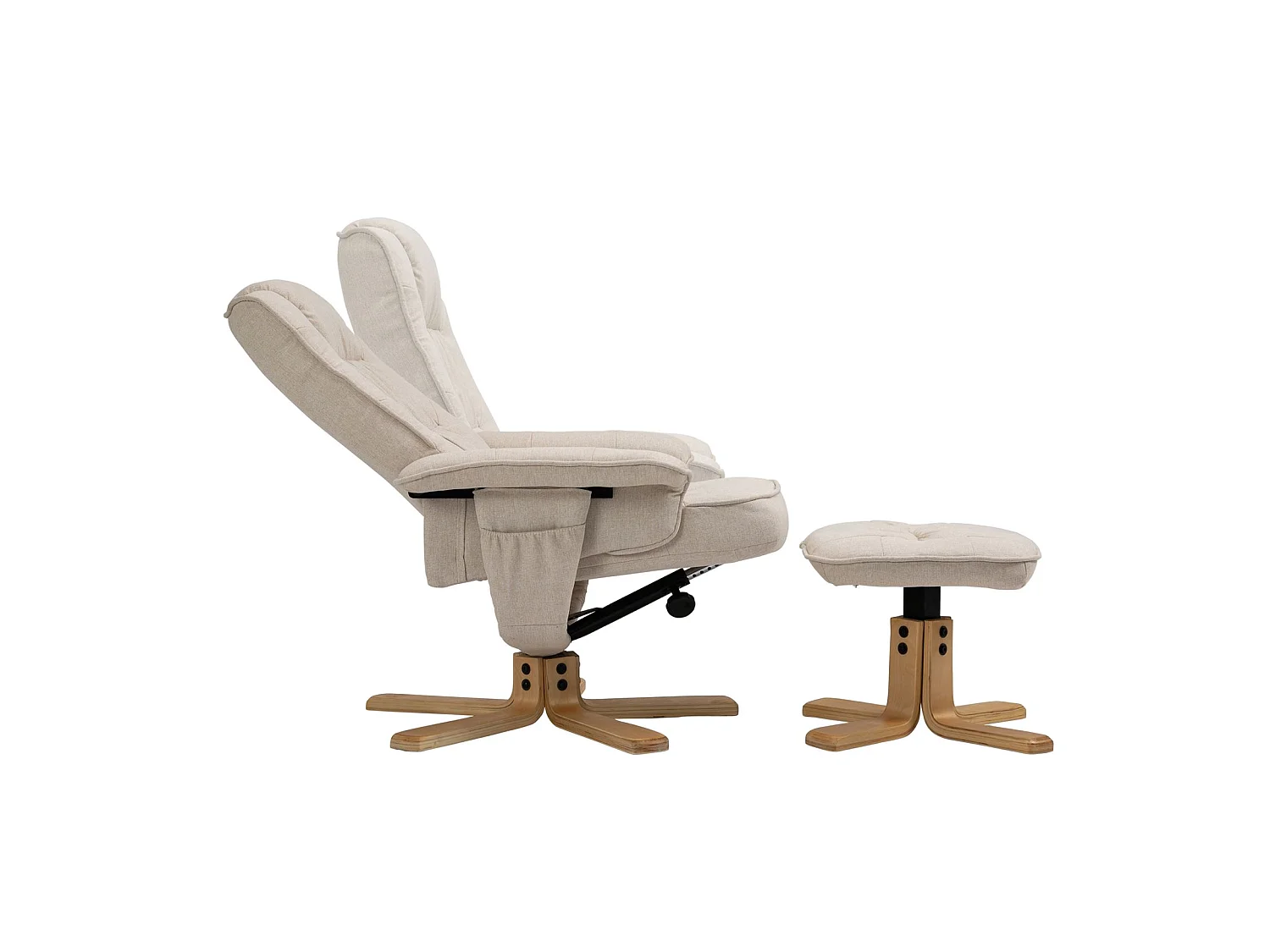 Fauteuil de relaxation CHARLY avec repose-pieds pouf siège pivotant dossier inclinable assise rembourrée relax, en tissu beige