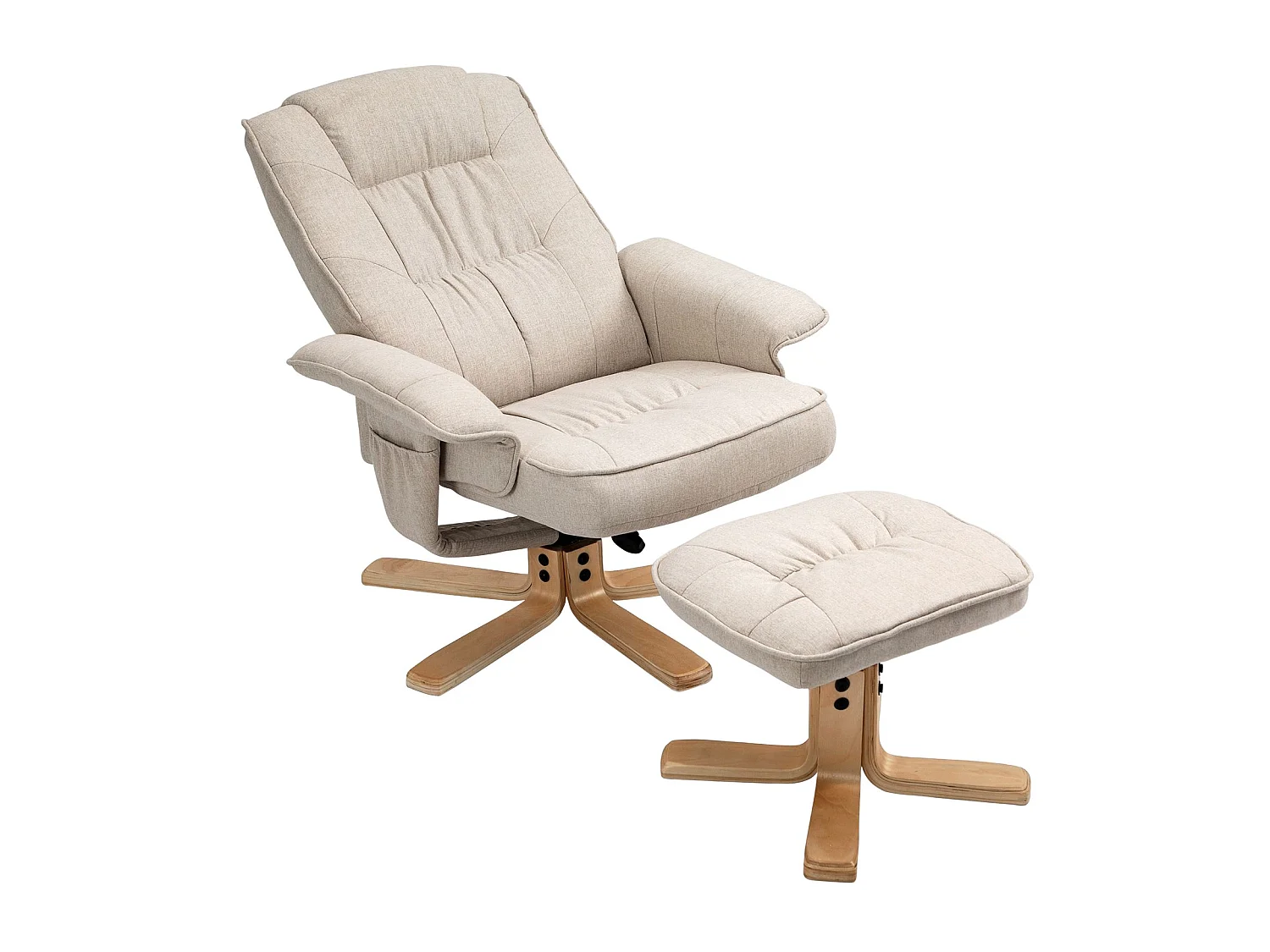 Fauteuil de relaxation CHARLY avec repose-pieds pouf siège pivotant dossier inclinable assise rembourrée relax, en tissu beige