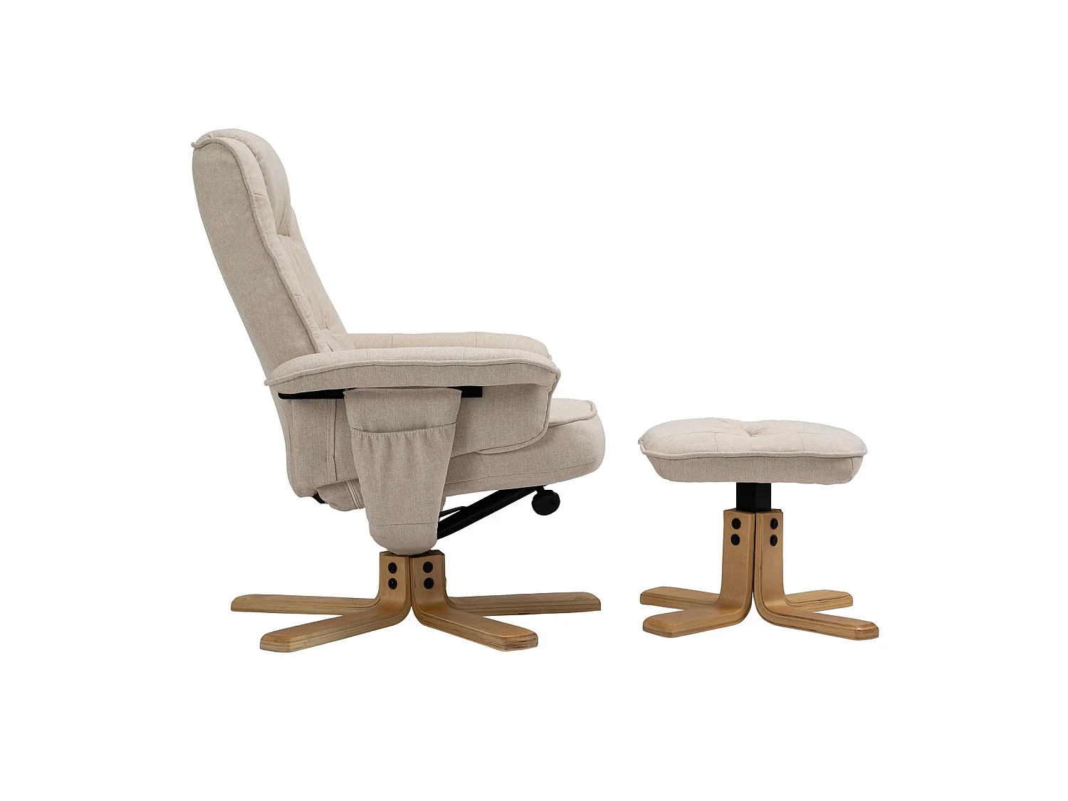Fauteuil de relaxation CHARLY avec repose-pieds pouf siège pivotant dossier inclinable assise rembourrée relax, en tissu beige