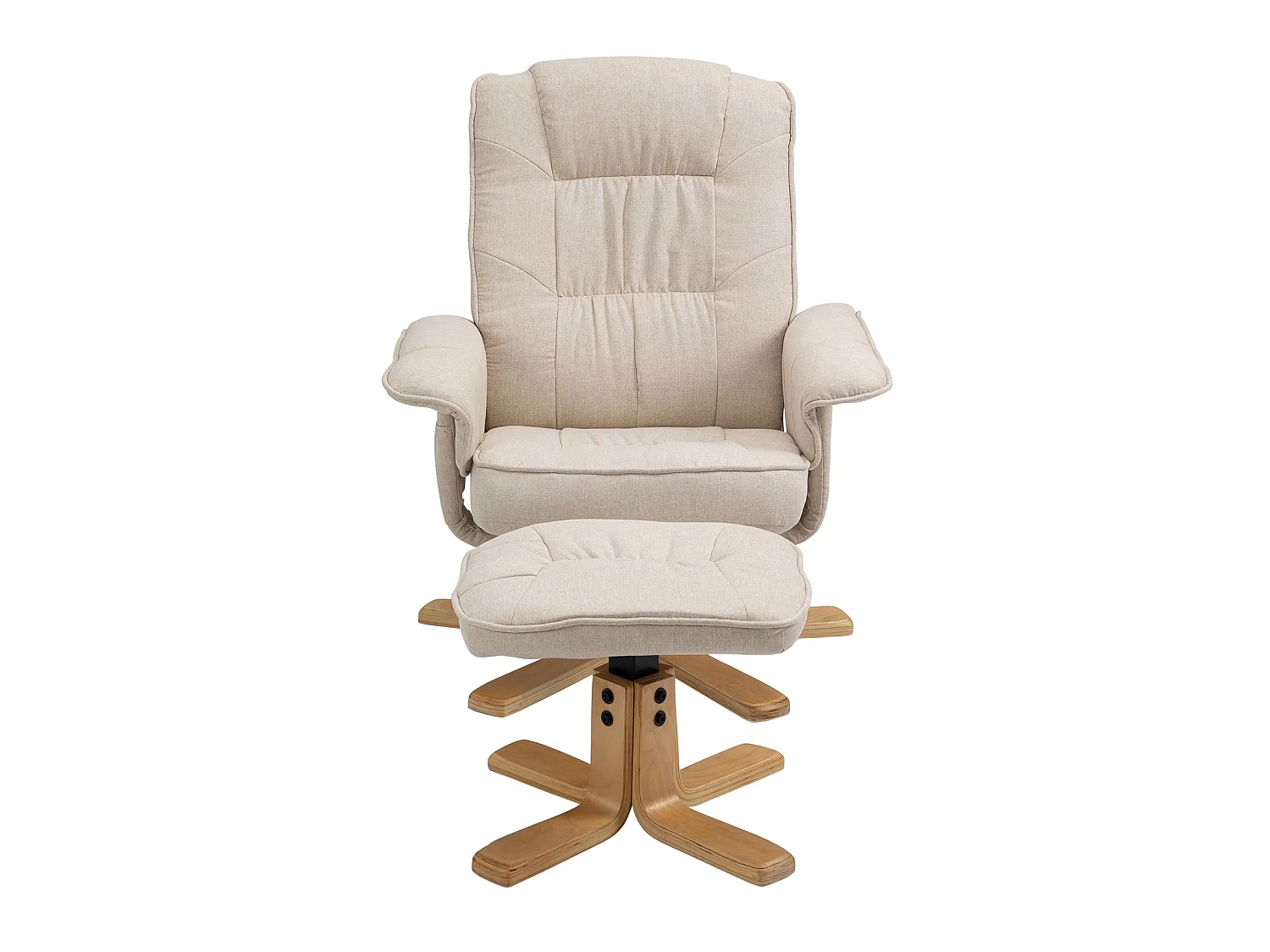 Fauteuil de relaxation CHARLY avec repose-pieds pouf siège pivotant dossier inclinable assise rembourrée relax, en tissu beige