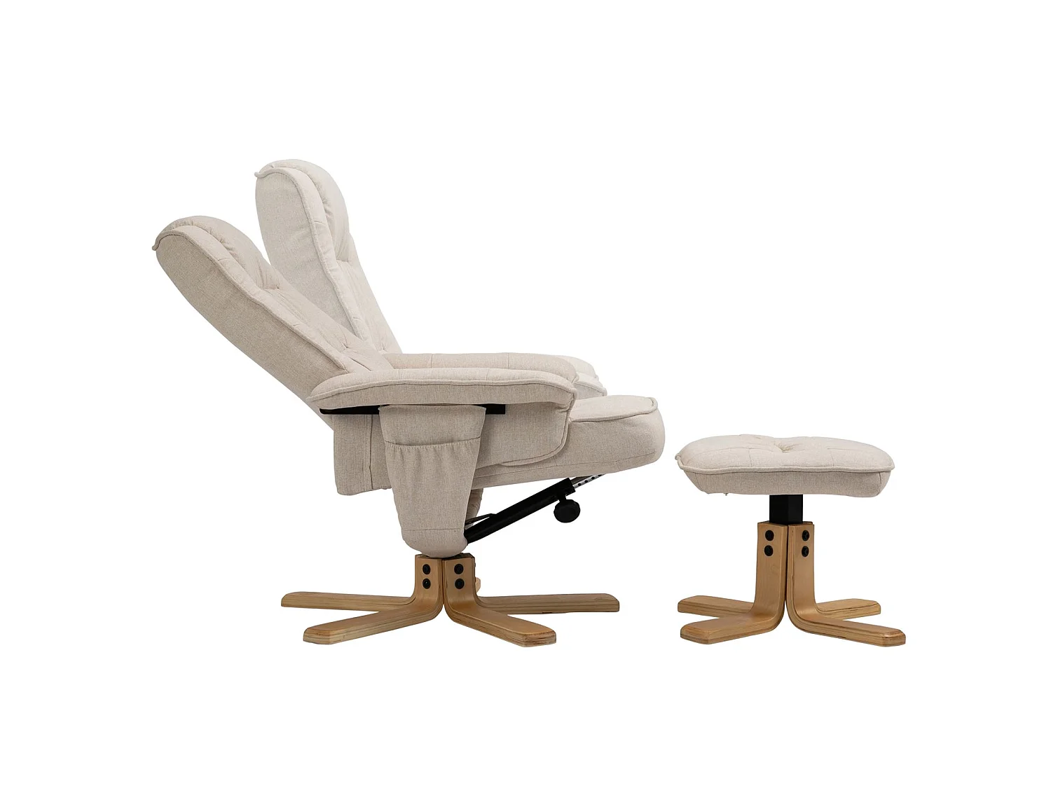 Fauteuil de relaxation CHARLY avec repose-pieds pouf siège pivotant dossier inclinable assise rembourrée relax, en tissu beige
