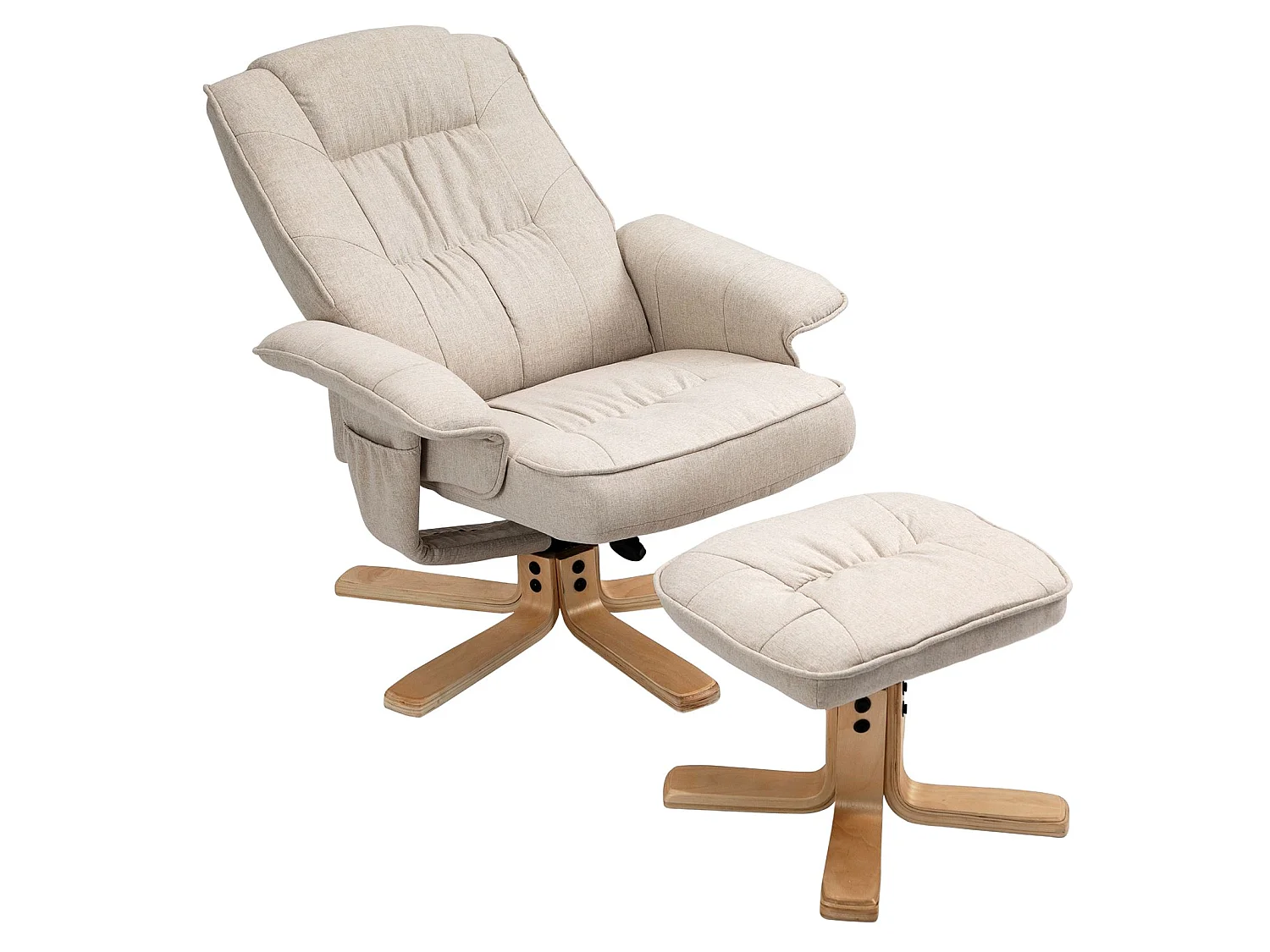 Fauteuil de relaxation CHARLY avec repose-pieds pouf siège pivotant dossier inclinable assise rembourrée relax, en tissu beige
