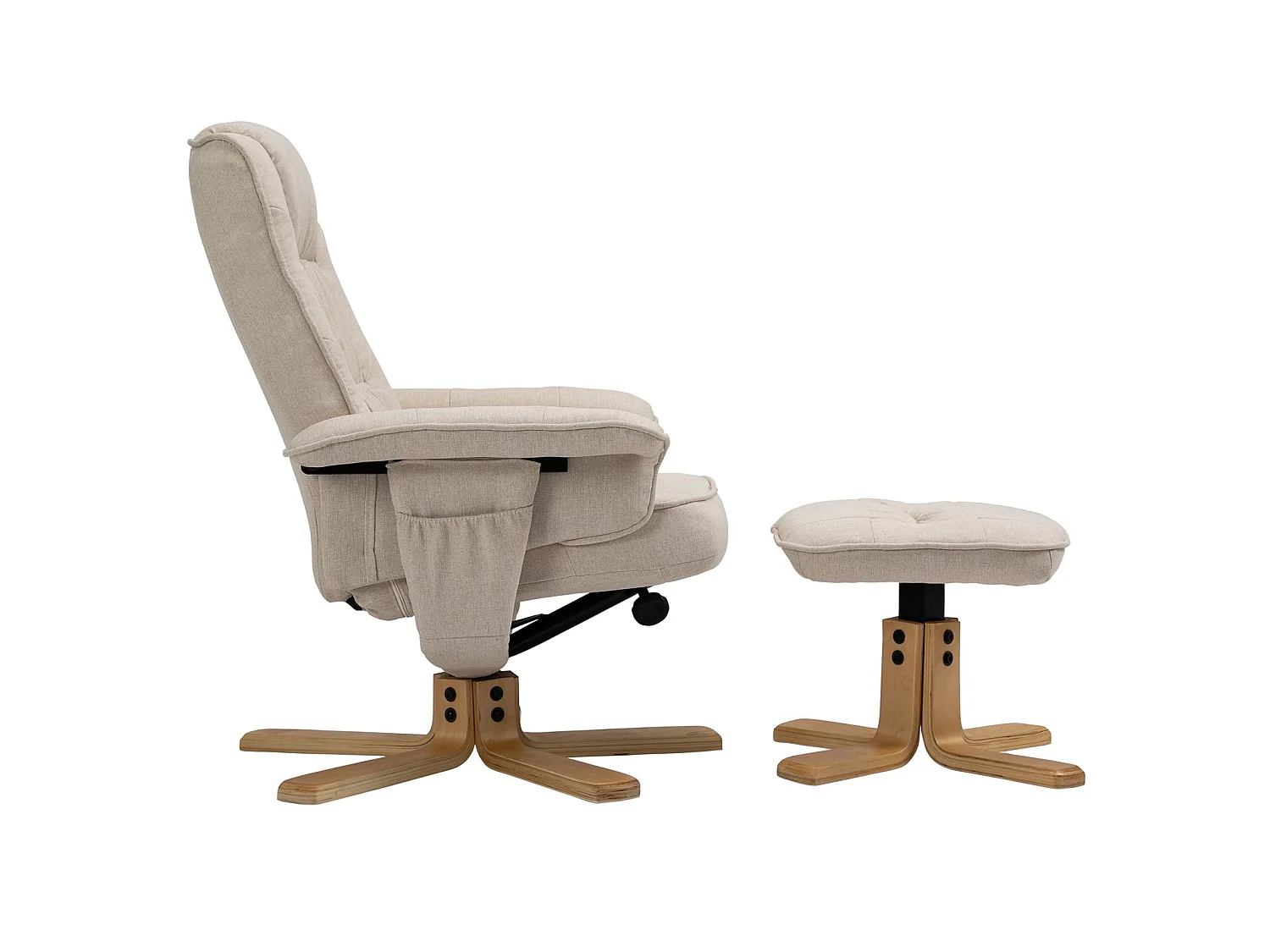 Fauteuil de relaxation CHARLY avec repose-pieds pouf siège pivotant dossier inclinable assise rembourrée relax, en tissu beige