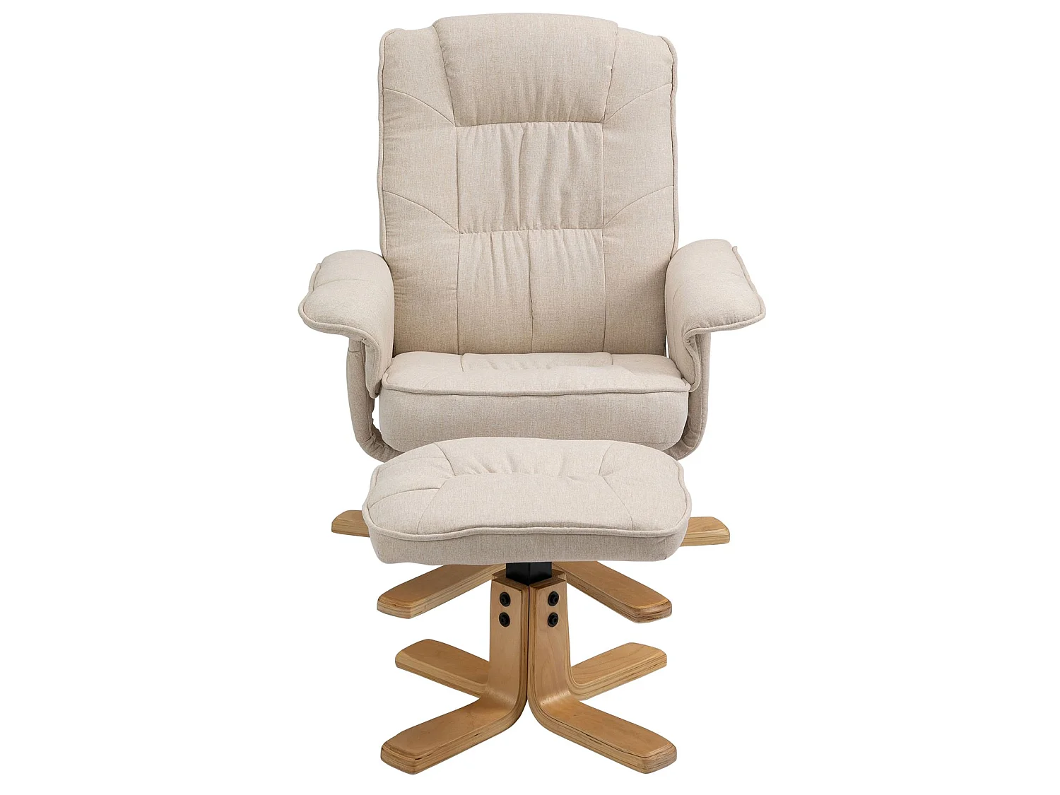 Fauteuil de relaxation CHARLY avec repose-pieds pouf siège pivotant dossier inclinable assise rembourrée relax, en tissu beige