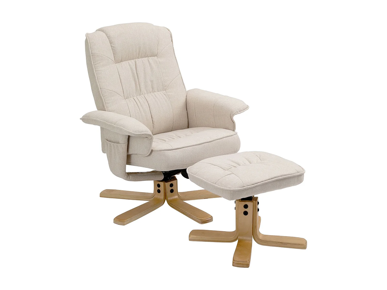 Fauteuil de relaxation CHARLY avec repose-pieds pouf siège pivotant dossier inclinable assise rembourrée relax, en tissu beige