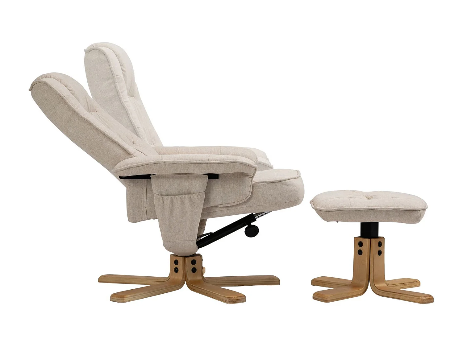 Fauteuil de relaxation CHARLY avec repose-pieds pouf siège pivotant dossier inclinable assise rembourrée relax, en tissu beige