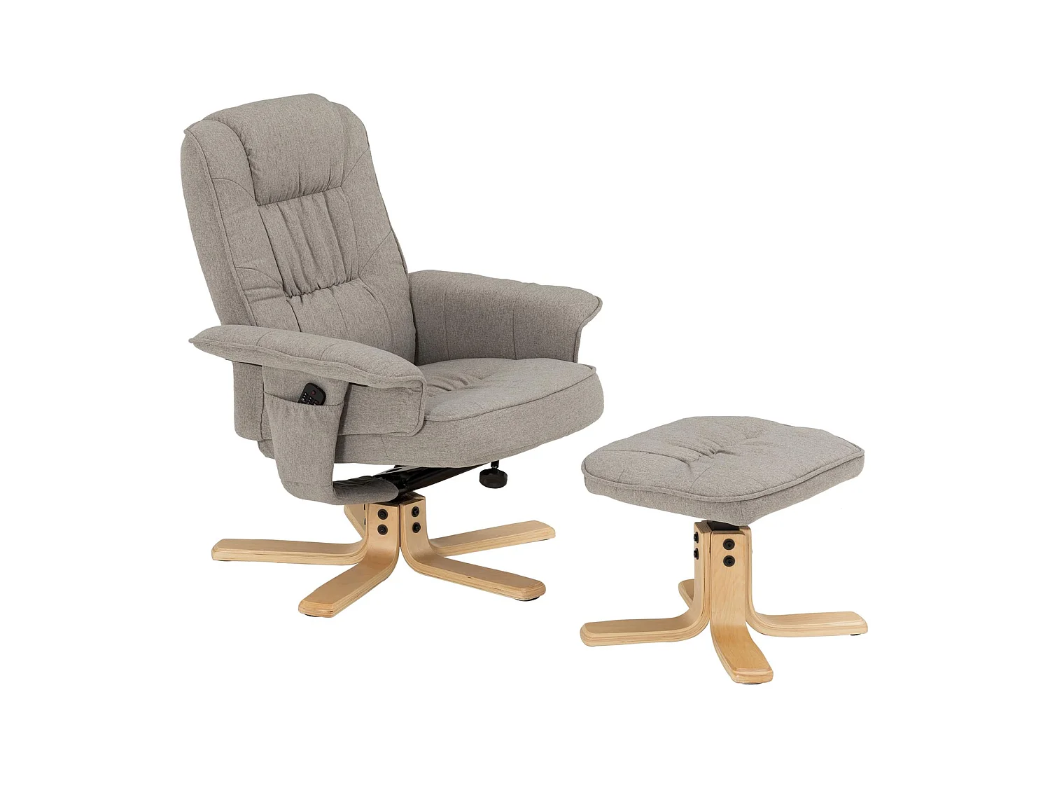 Fauteuil de relaxation CHARLY avec repose-pieds pouf siège pivotant dossier inclinable assise rembourrée relax, en tissu gris