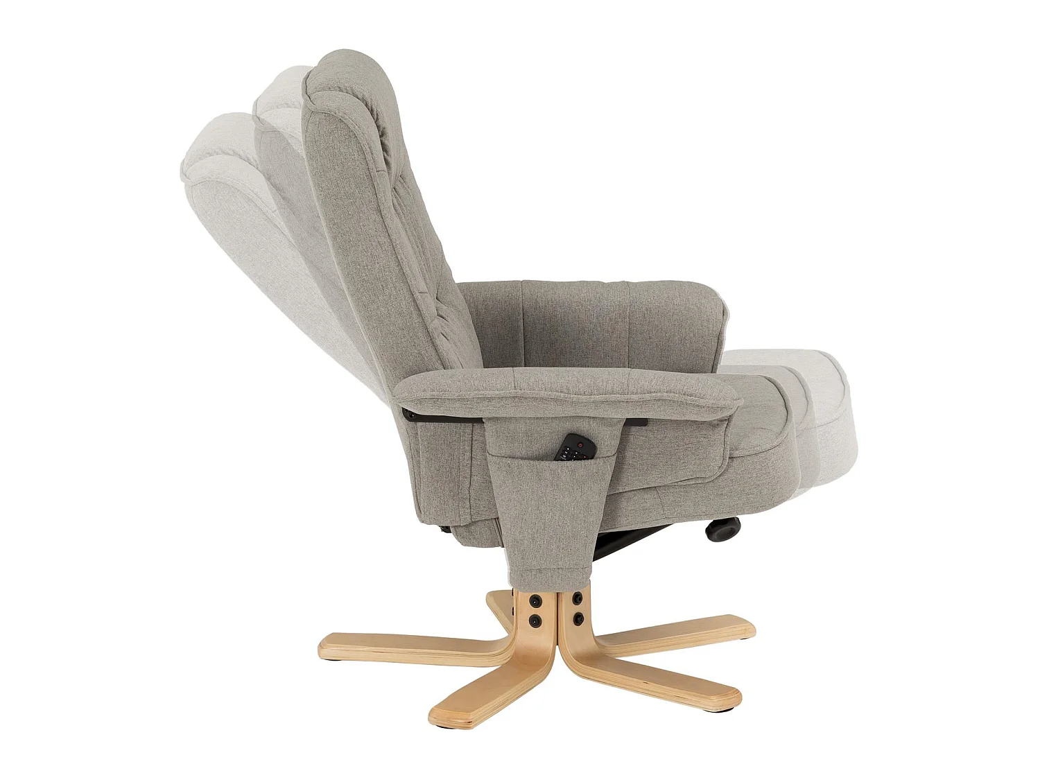 Fauteuil de relaxation CHARLY avec repose-pieds pouf siège pivotant dossier inclinable assise rembourrée relax, en tissu gris