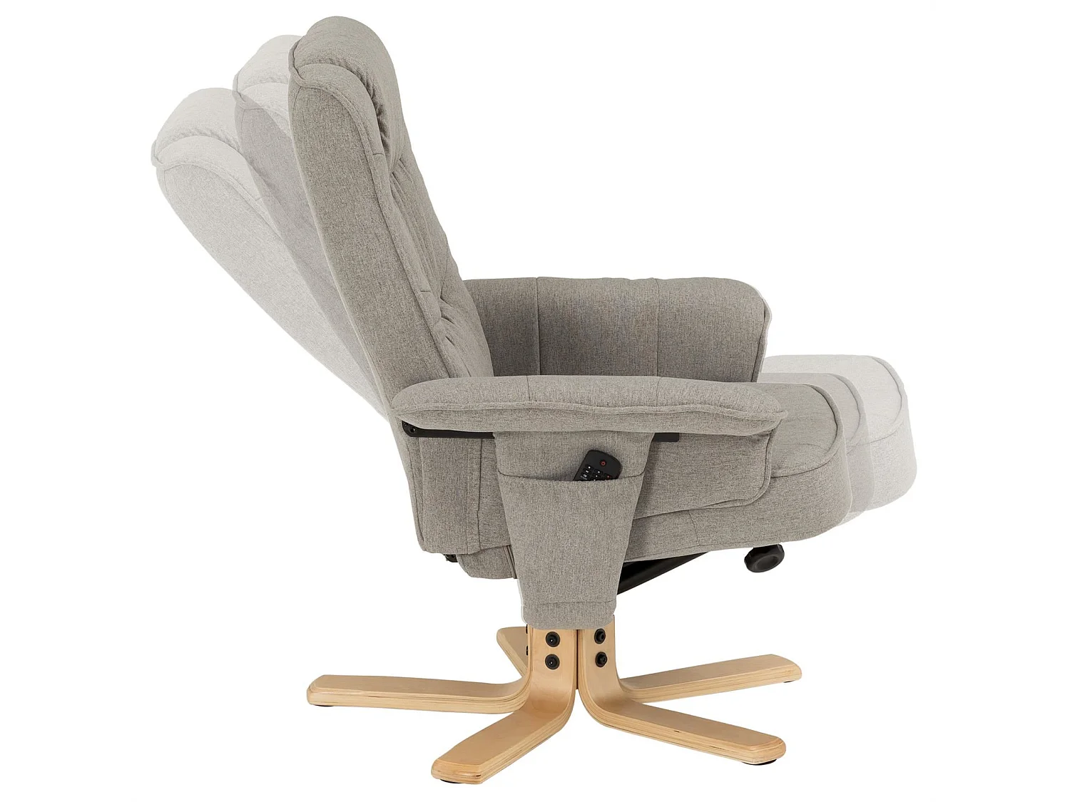 Fauteuil de relaxation CHARLY avec repose-pieds pouf siège pivotant dossier inclinable assise rembourrée relax, en tissu gris