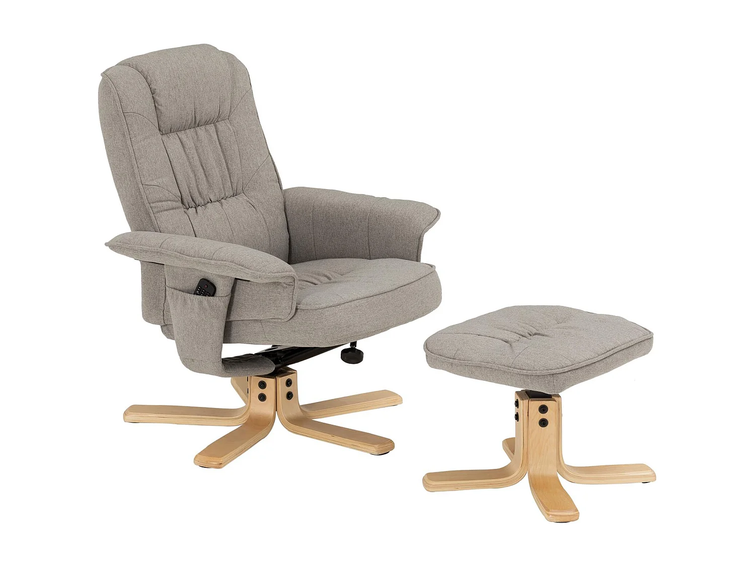 Fauteuil de relaxation CHARLY avec repose-pieds pouf siège pivotant dossier inclinable assise rembourrée relax, en tissu gris