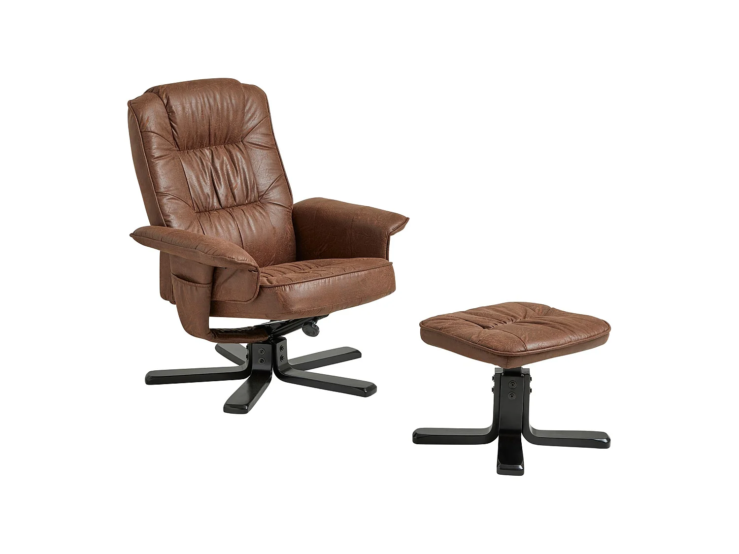 Fauteuil de relaxation CHARLY repose-pieds siège pivotant dossier inclinable assise rembourrée, en tissu vintage brun pieds noirs