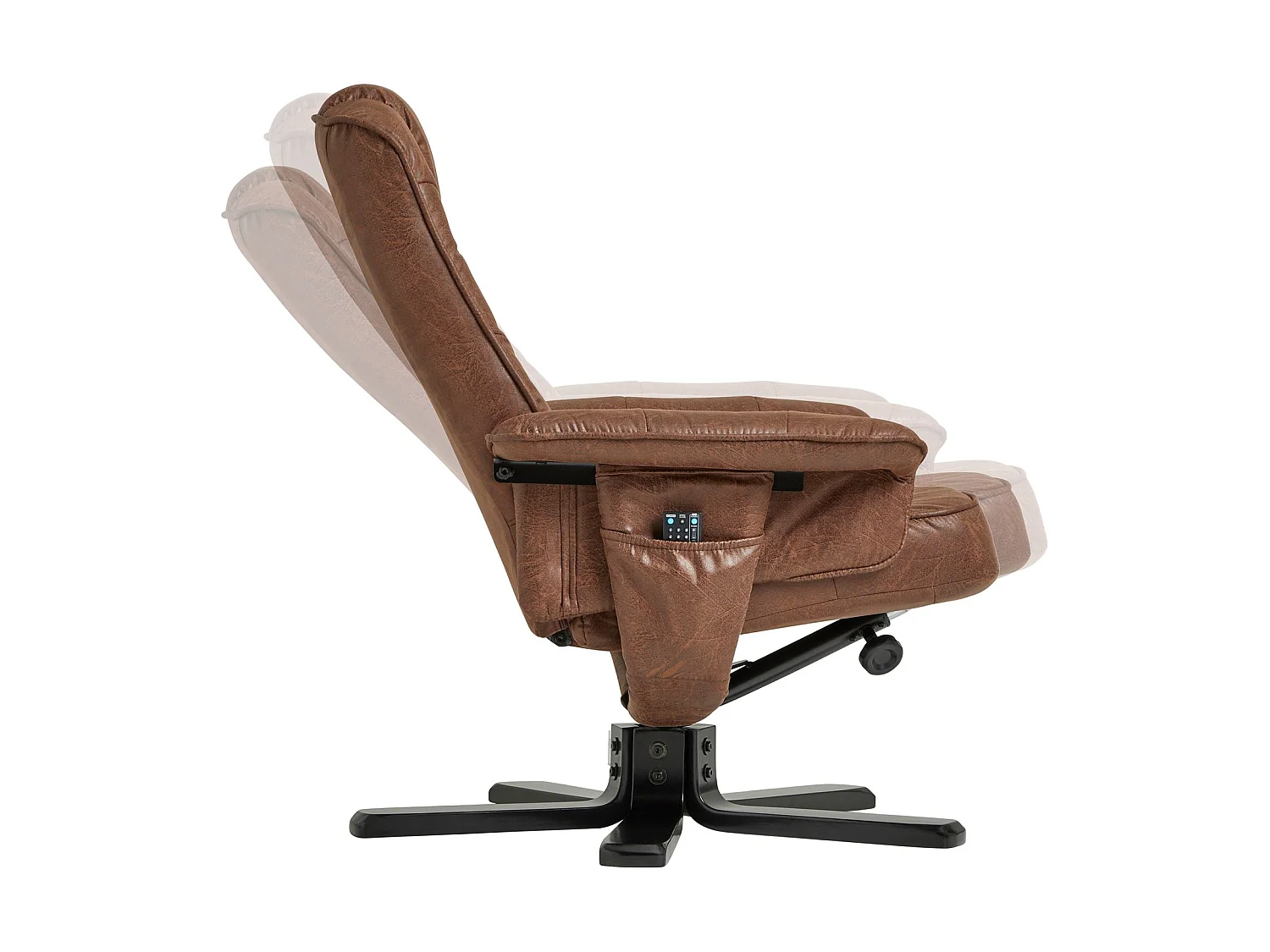 Fauteuil de relaxation CHARLY repose-pieds siège pivotant dossier inclinable assise rembourrée, en tissu vintage brun pieds noirs