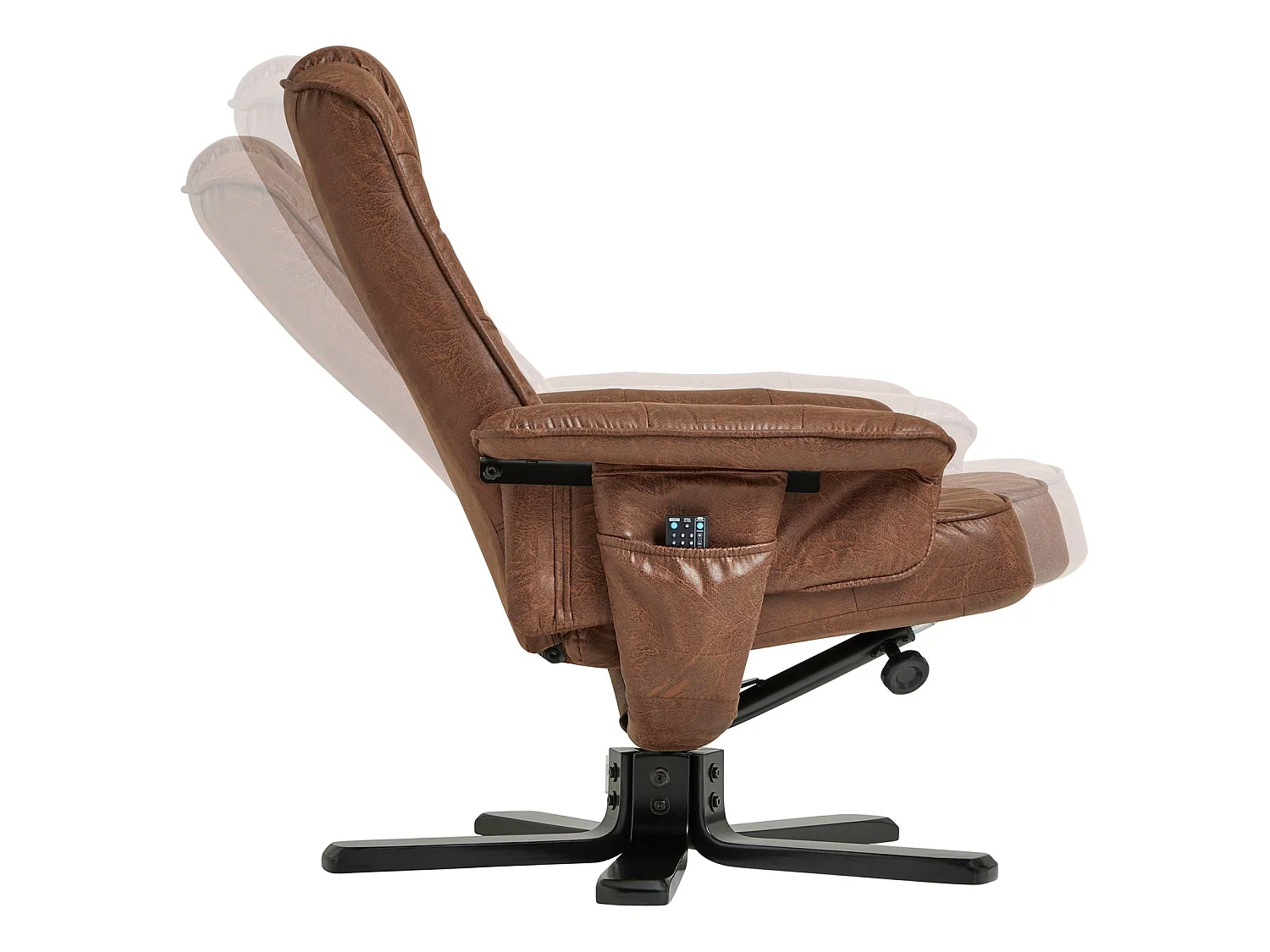 Fauteuil de relaxation CHARLY repose-pieds siège pivotant dossier inclinable assise rembourrée, en tissu vintage brun pieds noirs