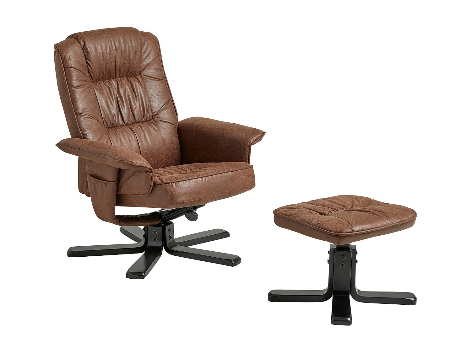 Fauteuil de relaxation CHARLY repose-pieds siège pivotant dossier inclinable assise rembourrée, en tissu vintage brun pieds noirs