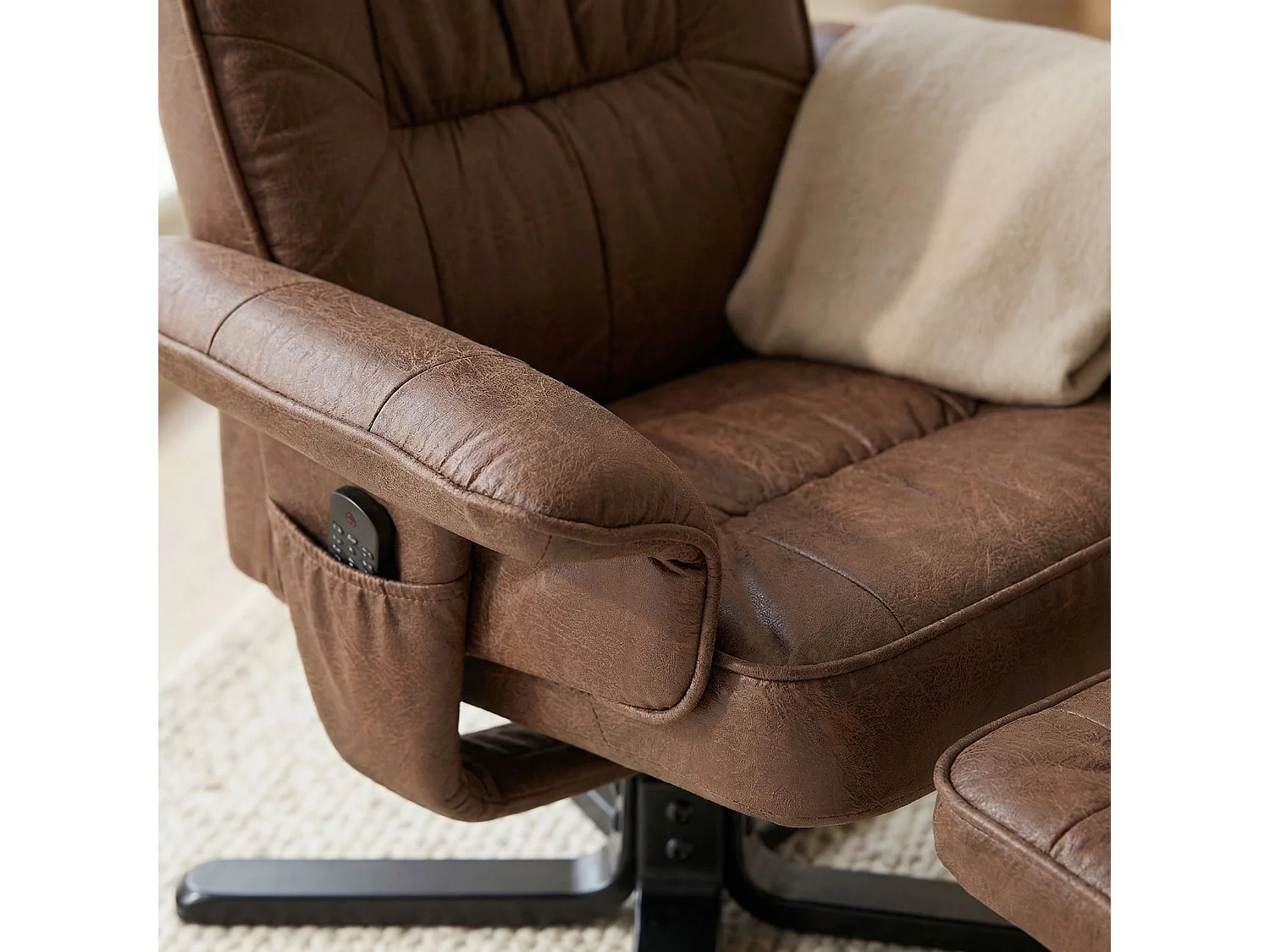 Fauteuil de relaxation CHARLY repose-pieds siège pivotant dossier inclinable assise rembourrée, en tissu vintage brun pieds noirs