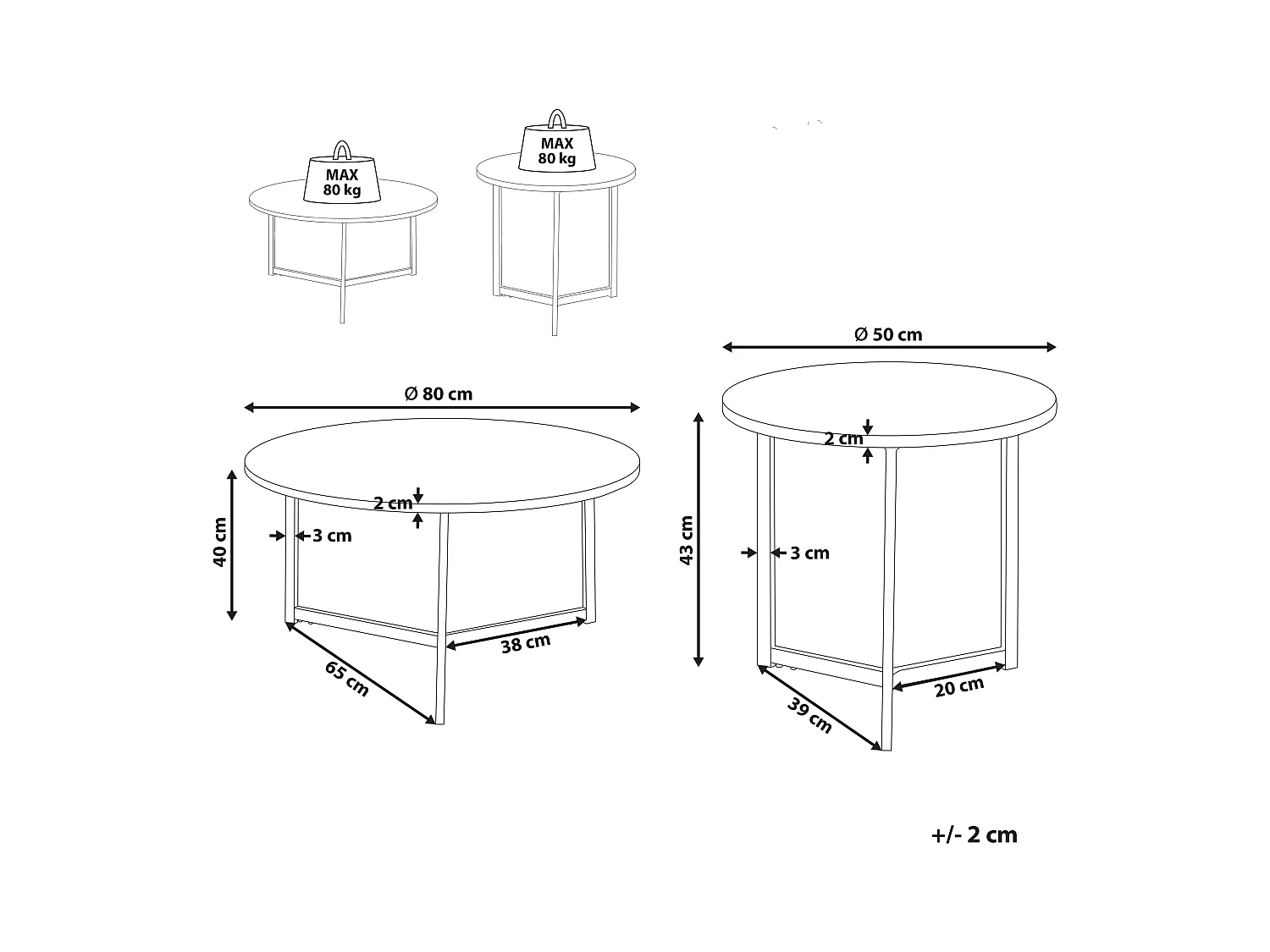 Couchtisch 2er Set dunkler Holzfarbton mit schwarzen Metallbeinen Tippo