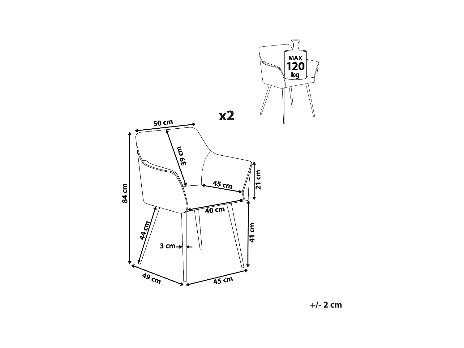 Lot de 2 chaises de salle à manger JASMIN Velours Marron