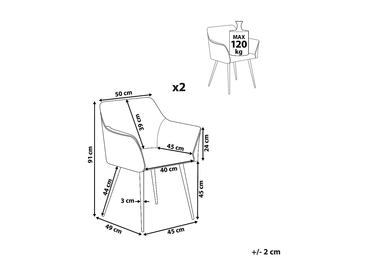 Set van 2 eetkamerstoelen JASMIN Fluweel Oranje