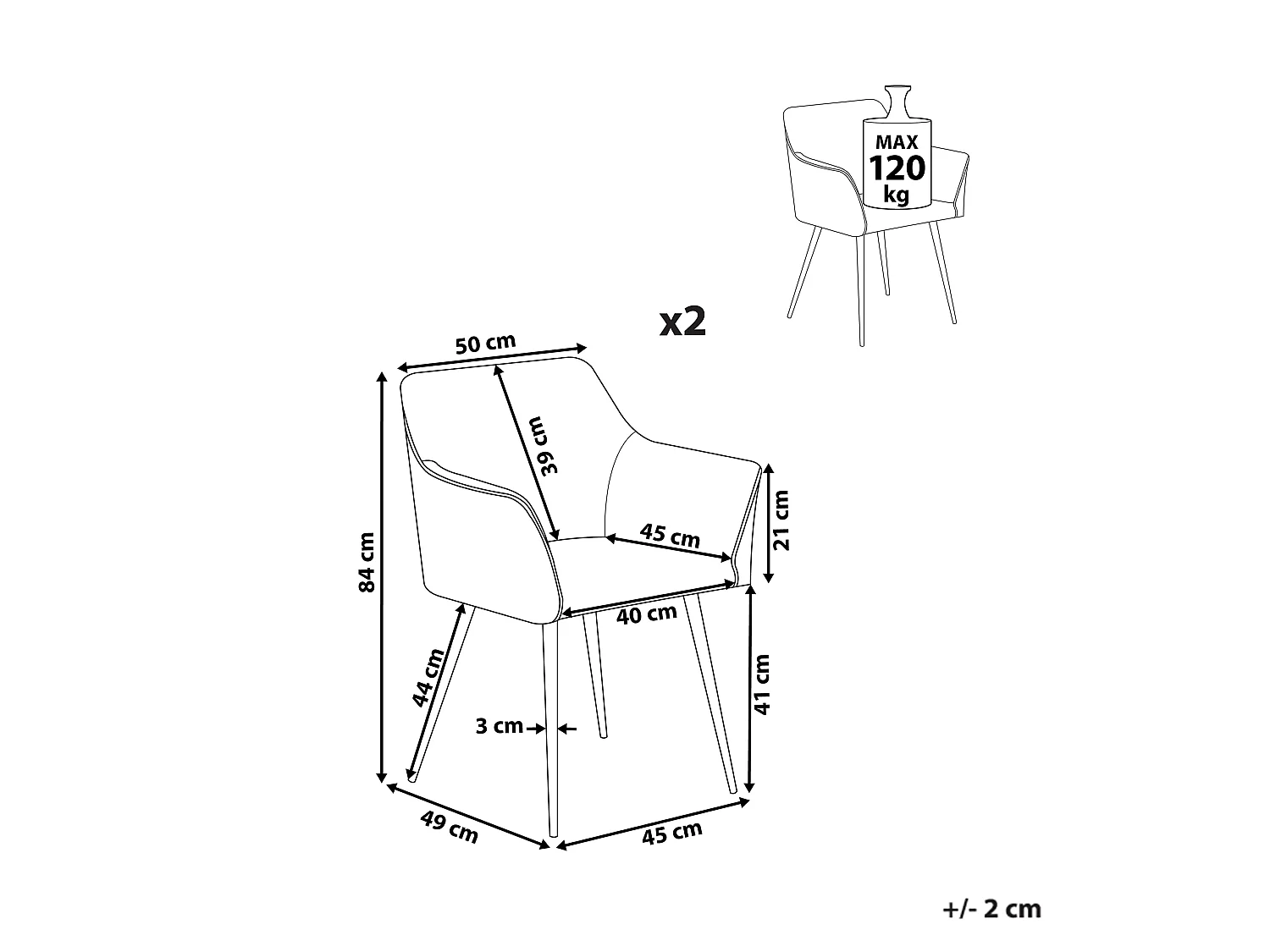 Set van 2 eetkamerstoelen JASMIN Fluweel Zwart