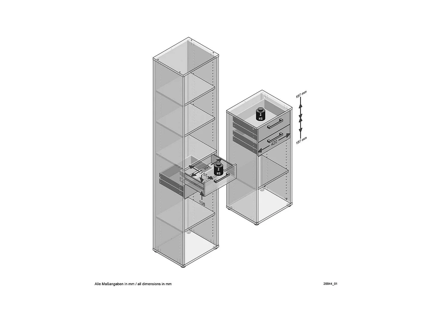 Assemblage 2 Tiroirs pour Étagère "Kazed" 42cm Blanc