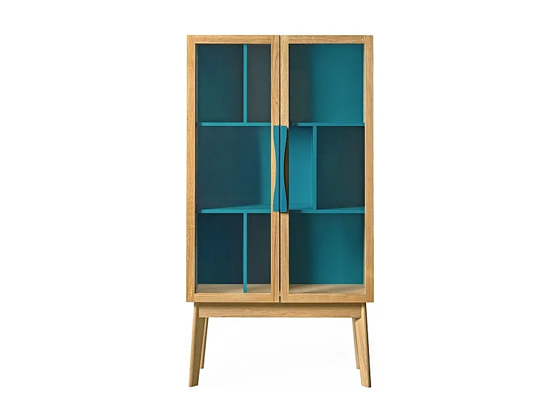 Bibliothèque Vitrine "Avon" 165cm Chêne & Bleu