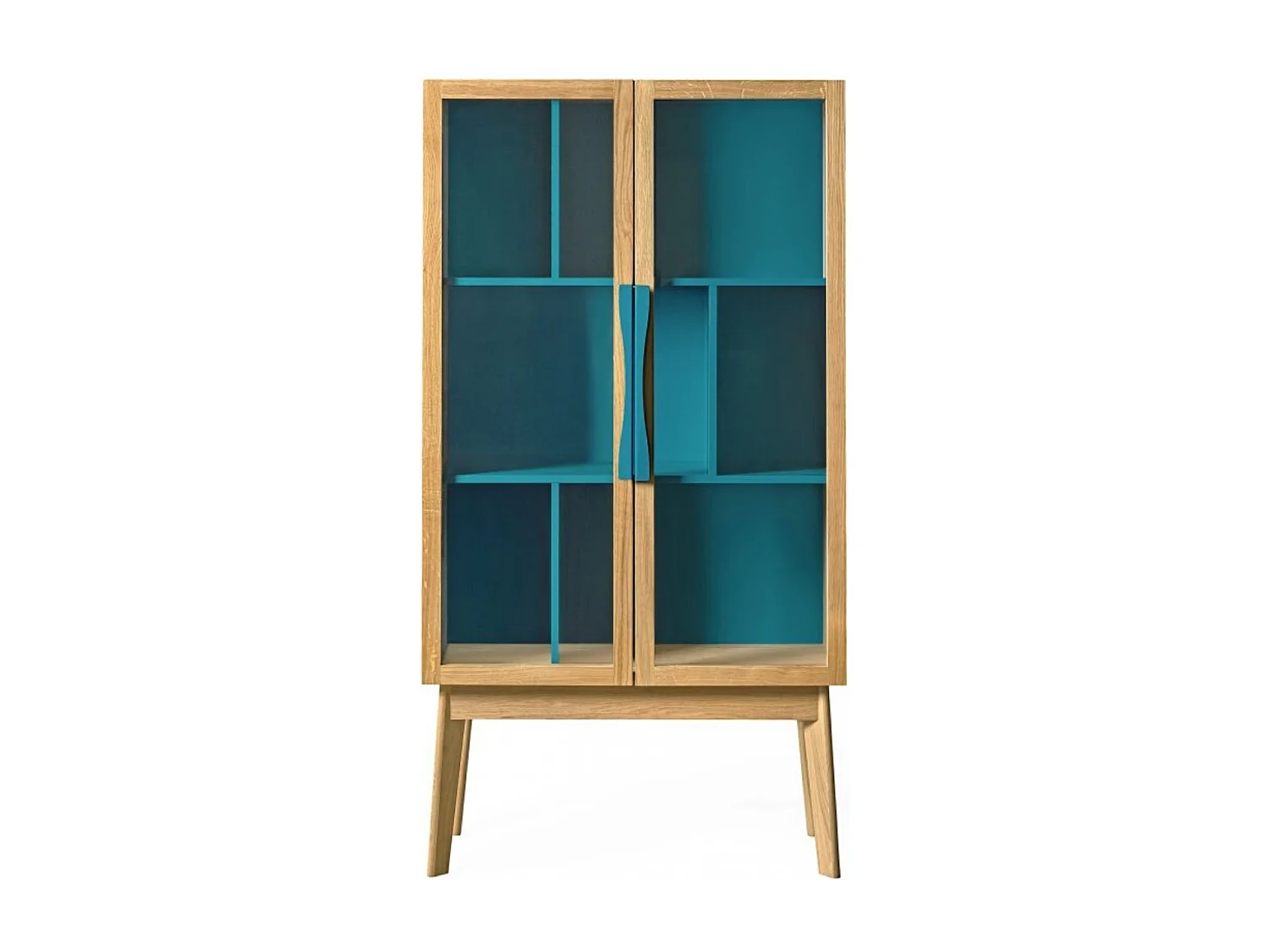 Bibliothèque Vitrine "Avon" 165cm Chêne & Bleu