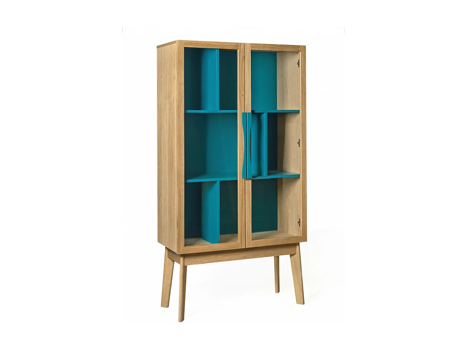 Bibliothèque Vitrine "Avon" 165cm Chêne & Bleu