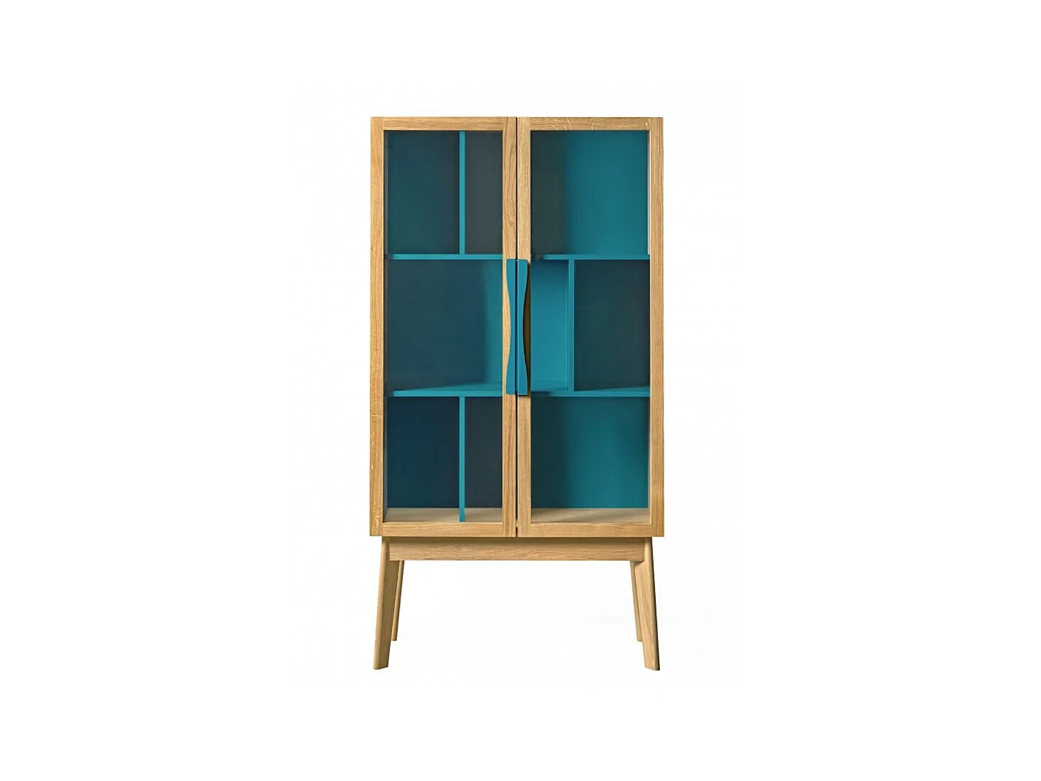 Bibliothèque Vitrine "Avon" 165cm Chêne & Bleu