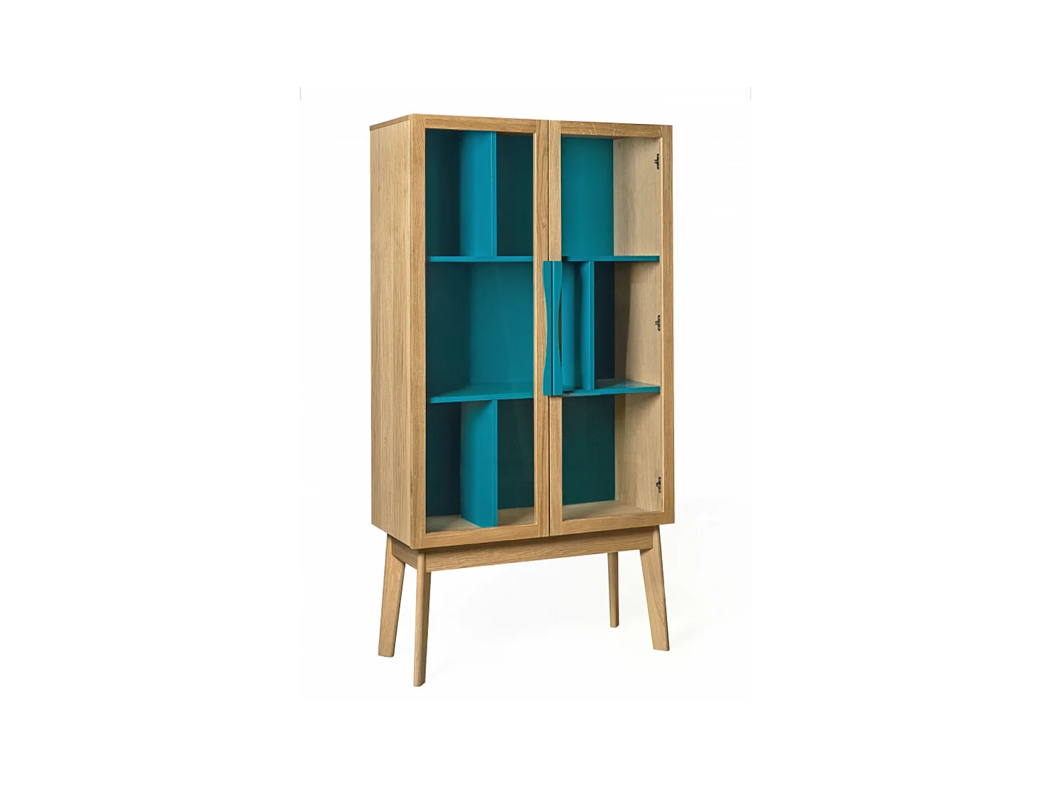 Bibliothèque Vitrine "Avon" 165cm Chêne & Bleu