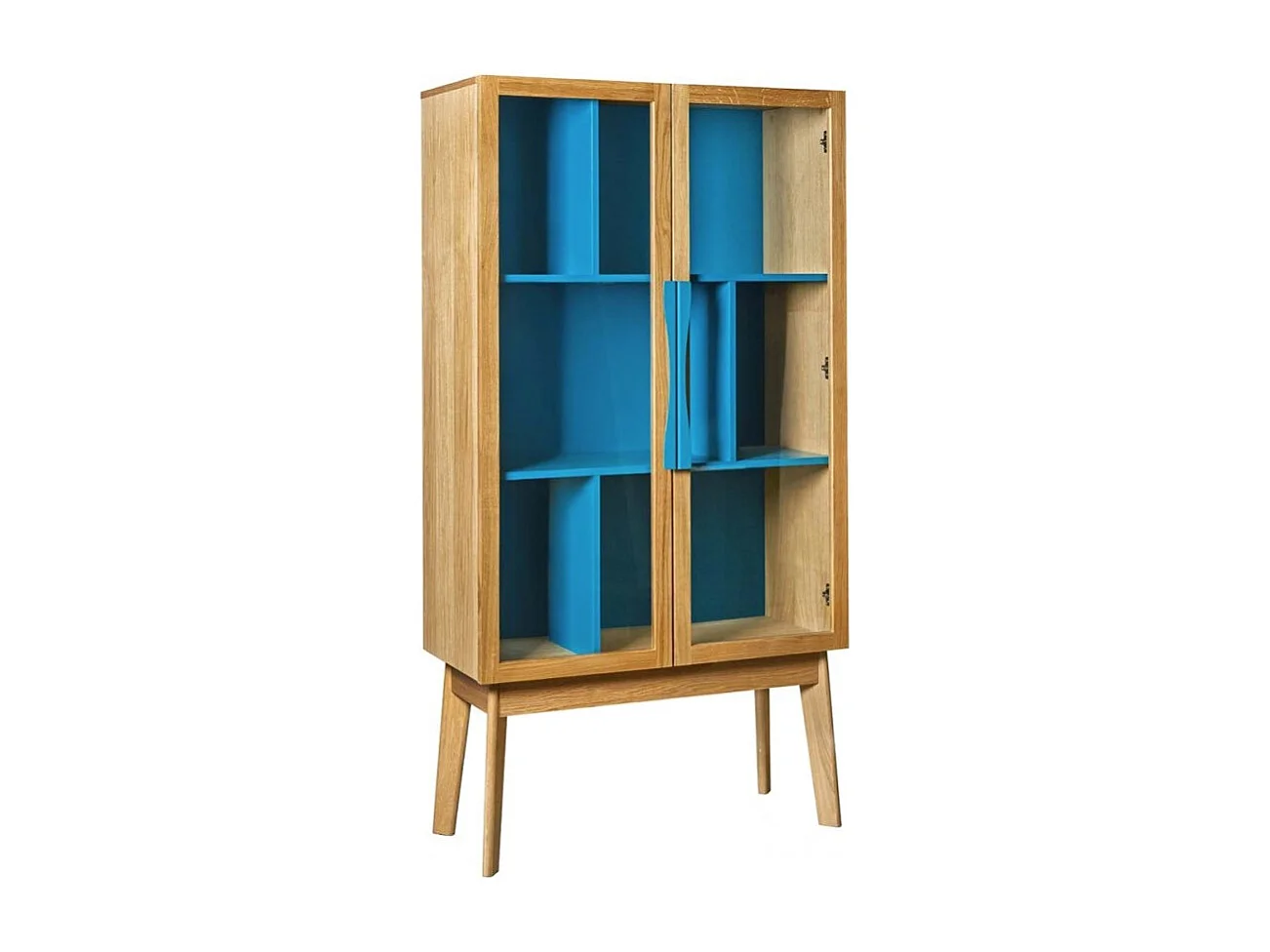 Bibliothèque Vitrine "Avon" 165cm Chêne & Bleu