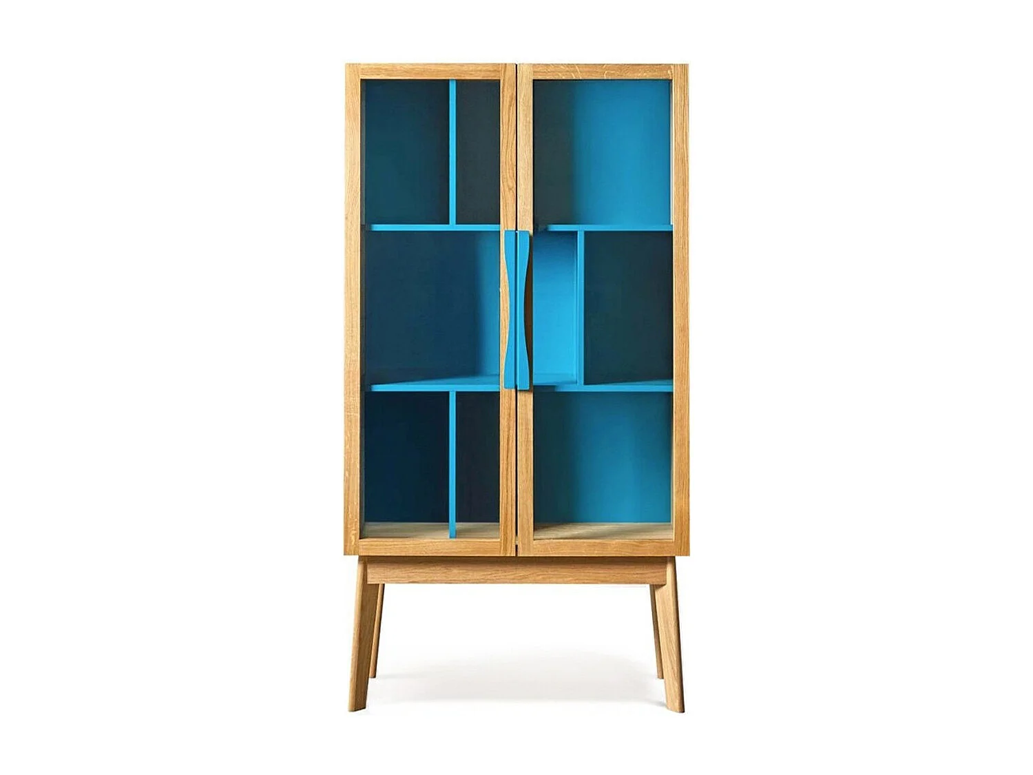 Bibliothèque Vitrine "Avon" 165cm Chêne & Bleu