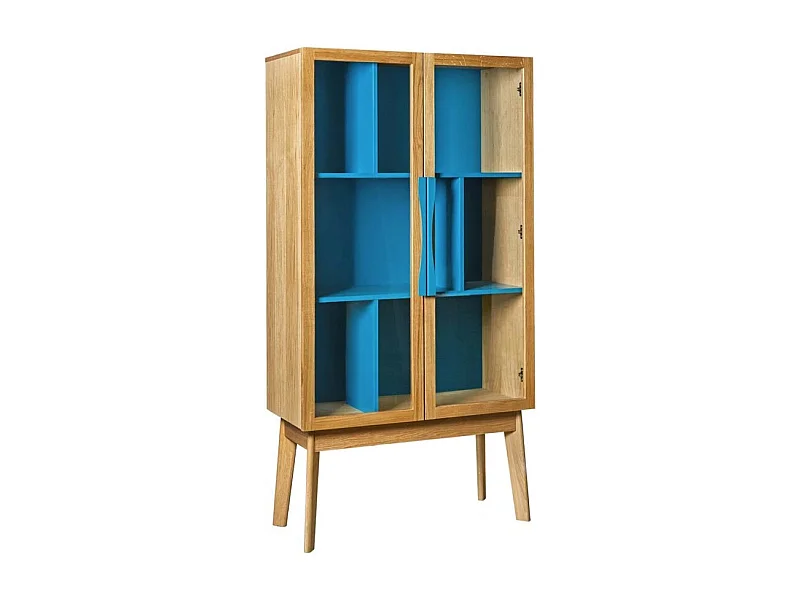 Bibliothèque Vitrine "Avon" 165cm Chêne & Bleu