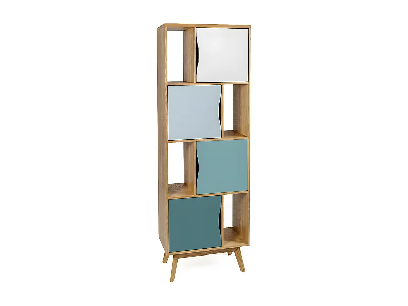 Bibliothèque Design "Avon" 191cm Naturel & Bleu