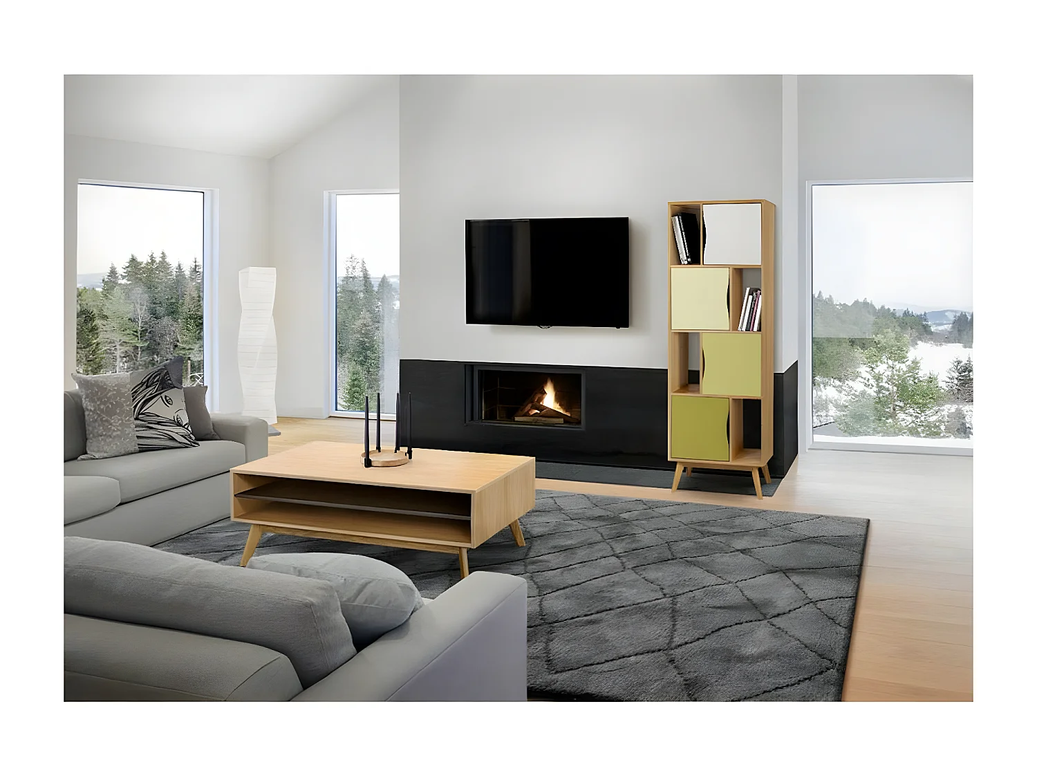 Bibliothèque Design "Avon" 191cm Chêne & Vert