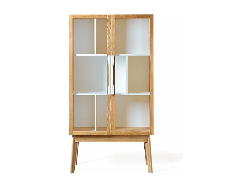 Bibliothèque Vitrine "Avon" 165cm Chêne & Blanc