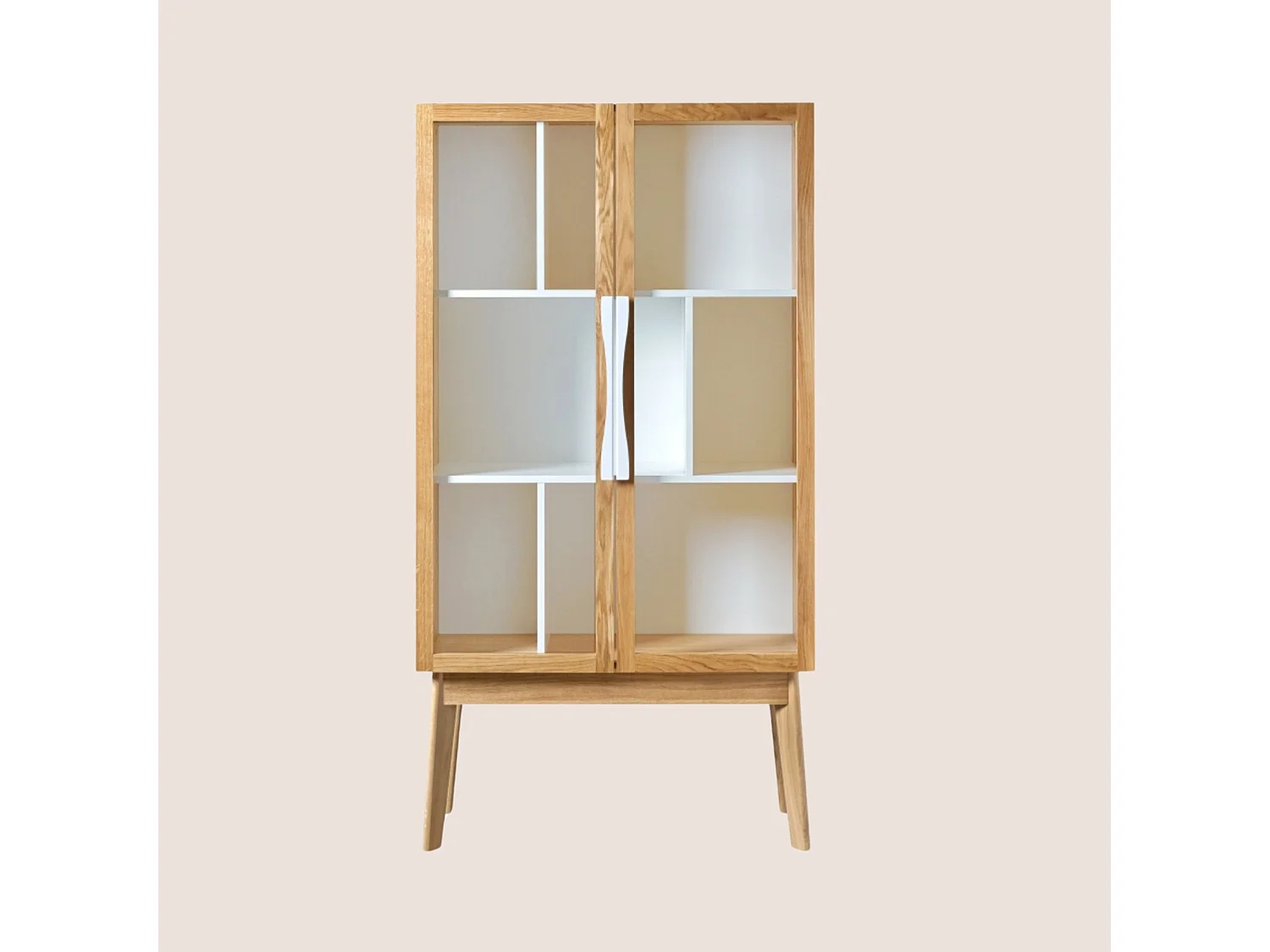 Bibliothèque Vitrine "Avon" 165cm Chêne & Blanc