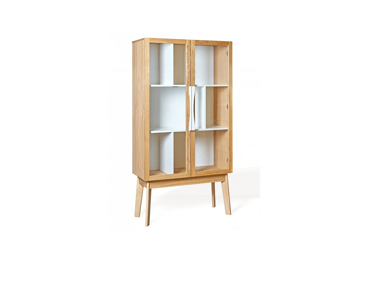 Bibliothèque Vitrine "Avon" 165cm Chêne & Blanc